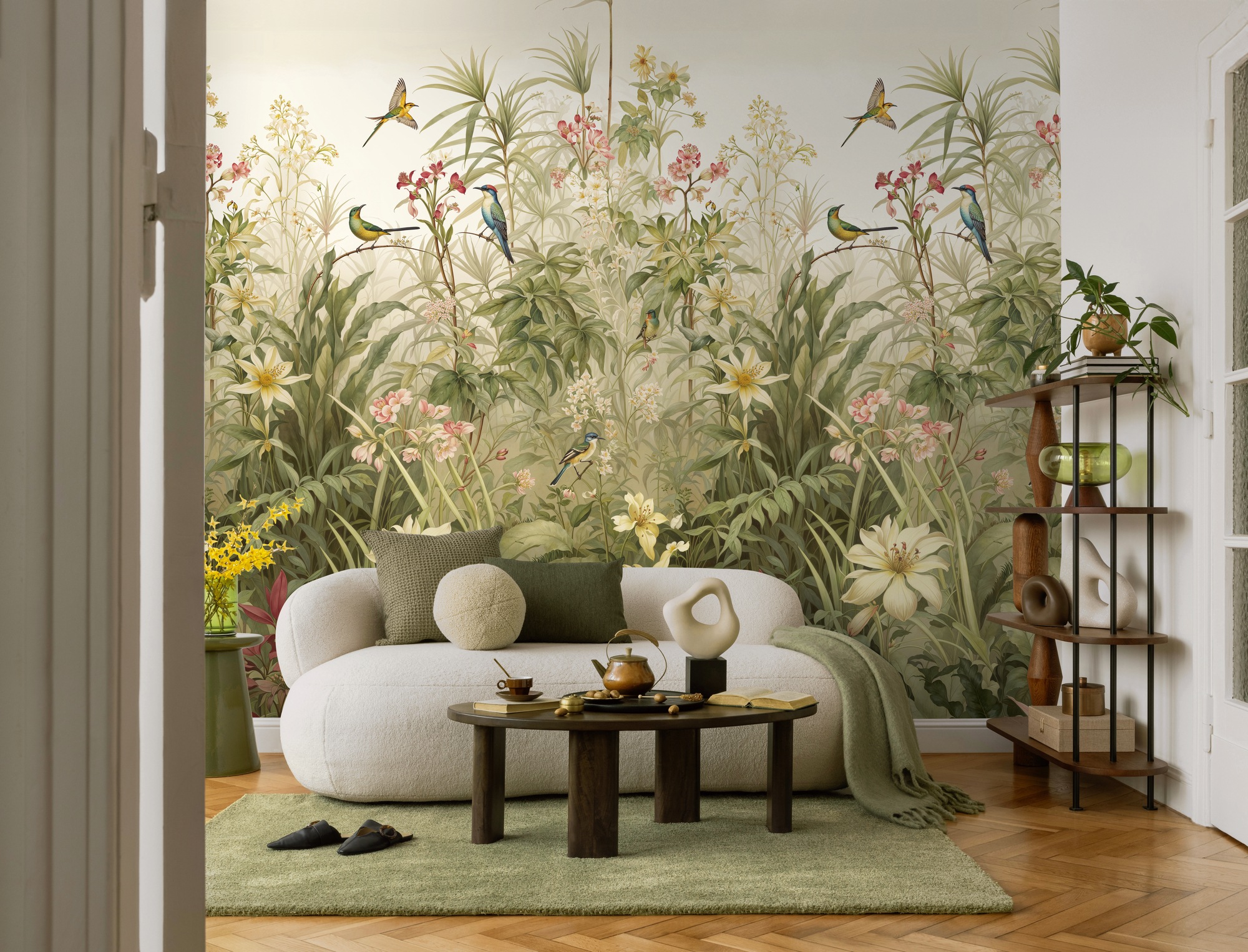 living walls Fototapete »The Wall 4 Flowers – Vögel und Wildpflanzen Vlies-Fototapete« botanisch | floral | matt leicht strukturiert Vögel und Wildpflanzen – natürlicher Tiefenwirkung