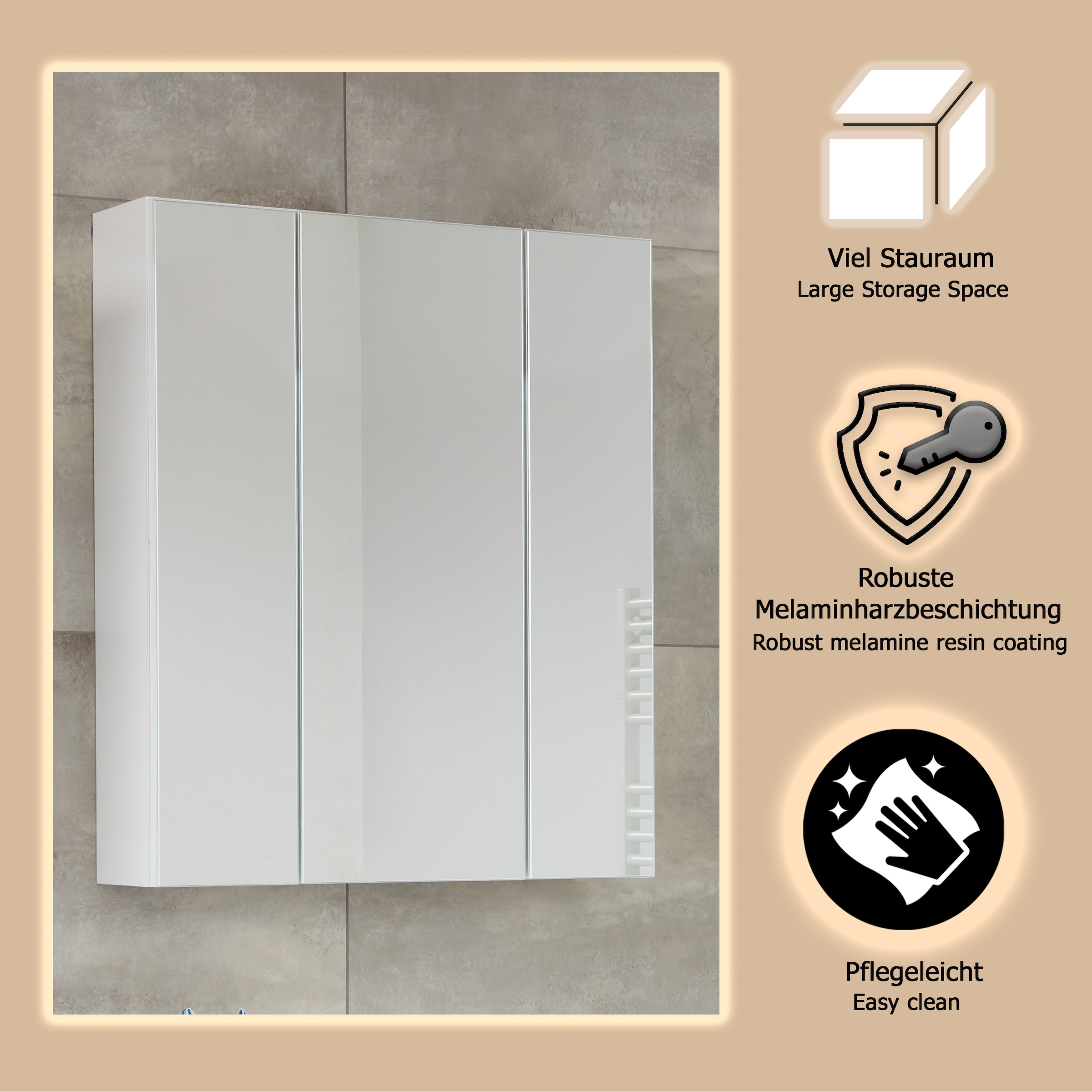 welltime Spiegelschrank »Mora« Spiegelschrank mit 3 Türen & 6 Böden - (B/T/H) 60/18/74 cm