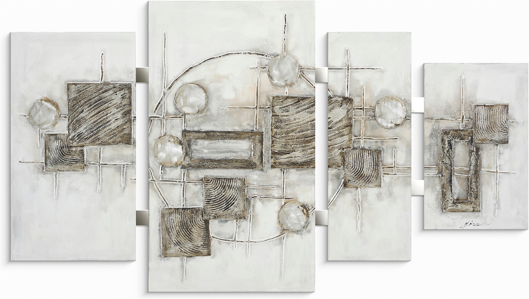 Bönninghoff Ölgemälde "handarbeit 4-teilig QUADRATE ABSTRAKT 70x124 cm – Wandbild" Abstrakt Formen Muster handgefertigt, jedes Bild ein Unikat