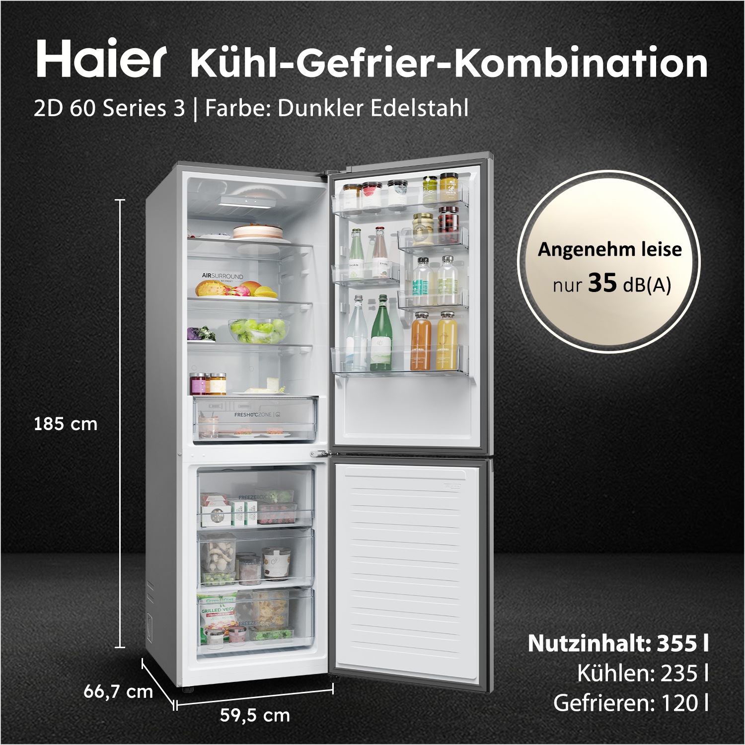 Haier Kühl-/Gefrierkombination "HDPR1618ANPD" 185 cm hoch 59,5 cm breit Ene günstig online kaufen