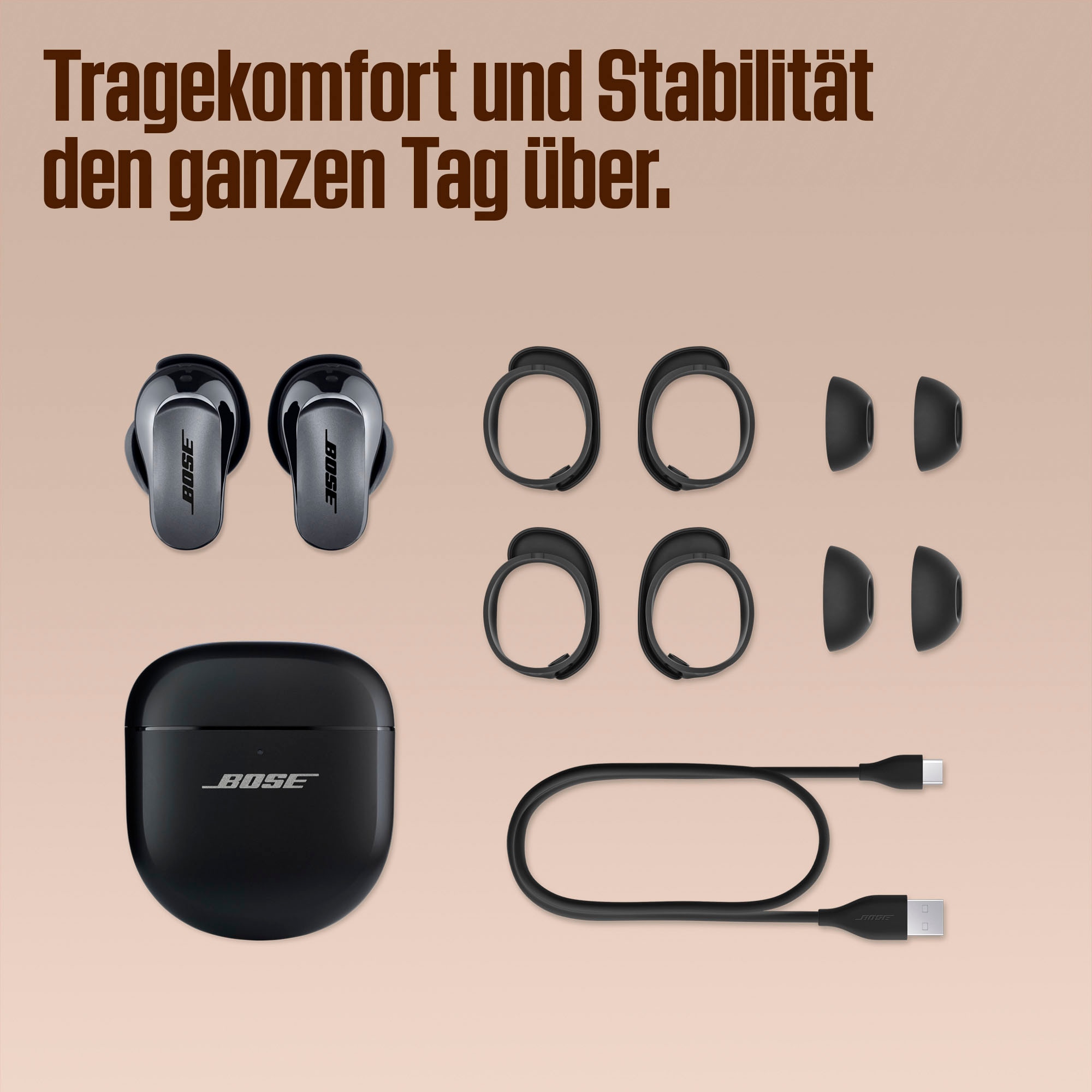 Bose wireless In-Ear-Kopfhörer »QuietComfort Ultra Earbuds mit 3 Modi«, Bluetooth, Active Noise Cancelling (ANC)-Freisprechfunktion-integrierte Steuerung für Anrufe und Musik-True Wireless-Hi-Res, hoher Tragekomfort mit dem Fit Kit, Personalisierung