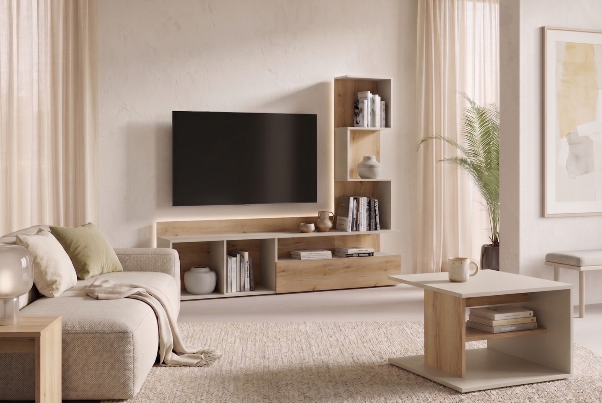 Home affaire Wohnwand »LUMIA TV-Lowboard mit Regal, wahlweise mit Beleuchtung, viel Stauraum«