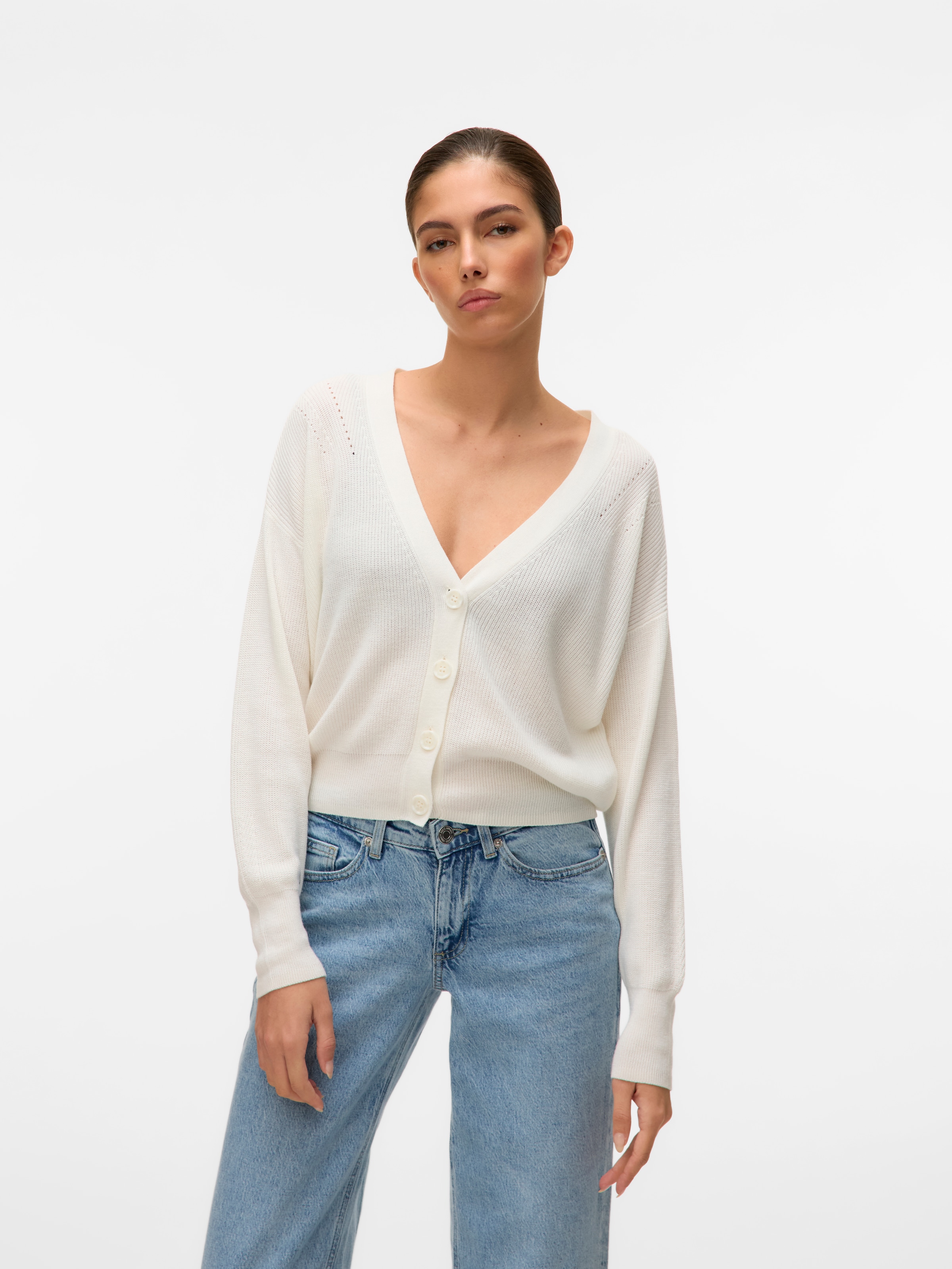 Vero Moda Strickjacke »VMNEWLEXSUN LS SHORT V-NECK CAR GA NOOS« mit Knopfleiste