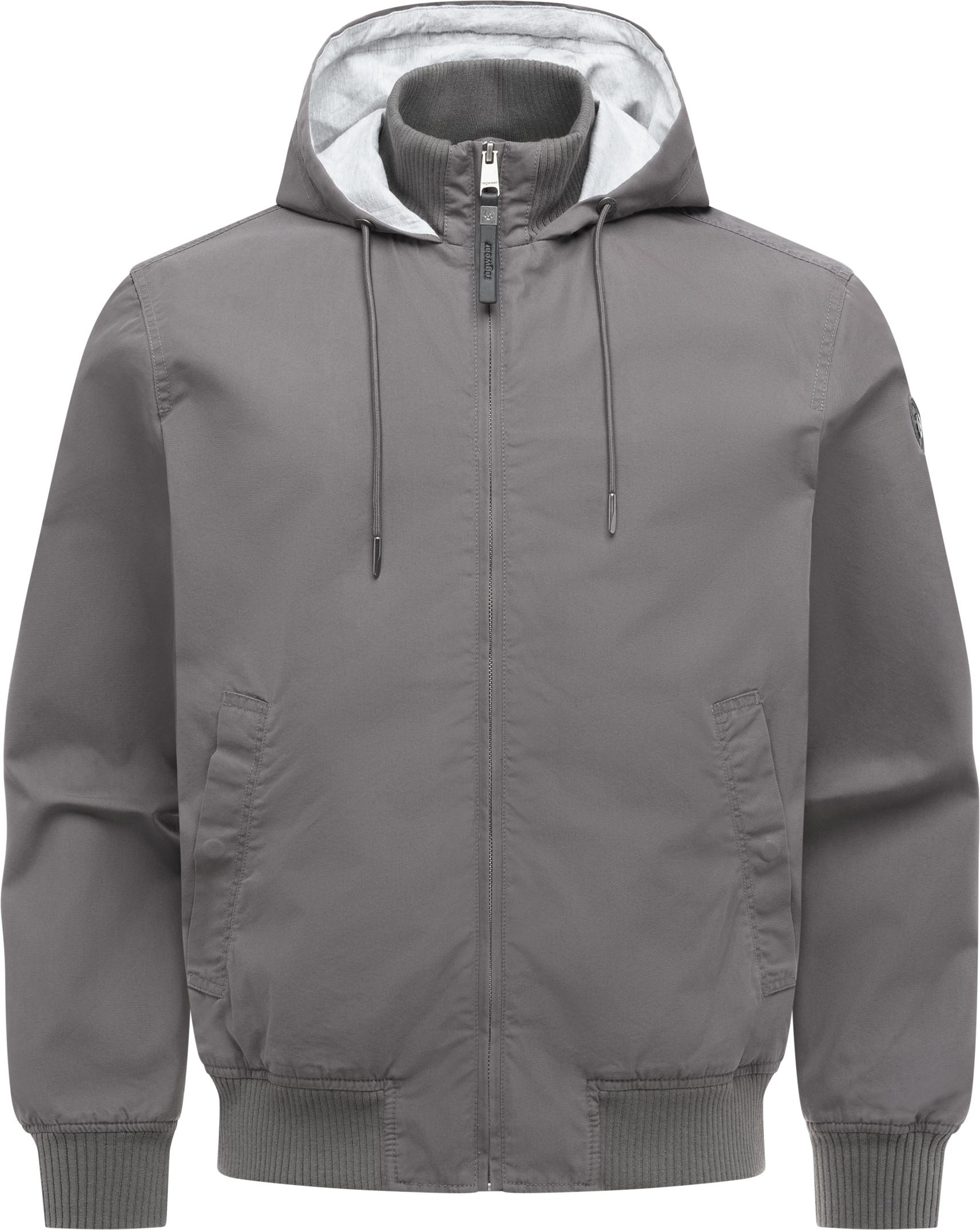 Outdoorjacke RAGWEAR "Crusien Hood YOUMODO", Gr. XL (54), grau, Obermaterial: 65% Baumwolle, 35% Polyester; Innenfutter: 100% Baumwolle; Ärmelfutter: 100% Polyester, gerade hüftbedeckend, hoch geschlossener Ausschnitt, Rippstrickbündchen, Jacken Outdoorja