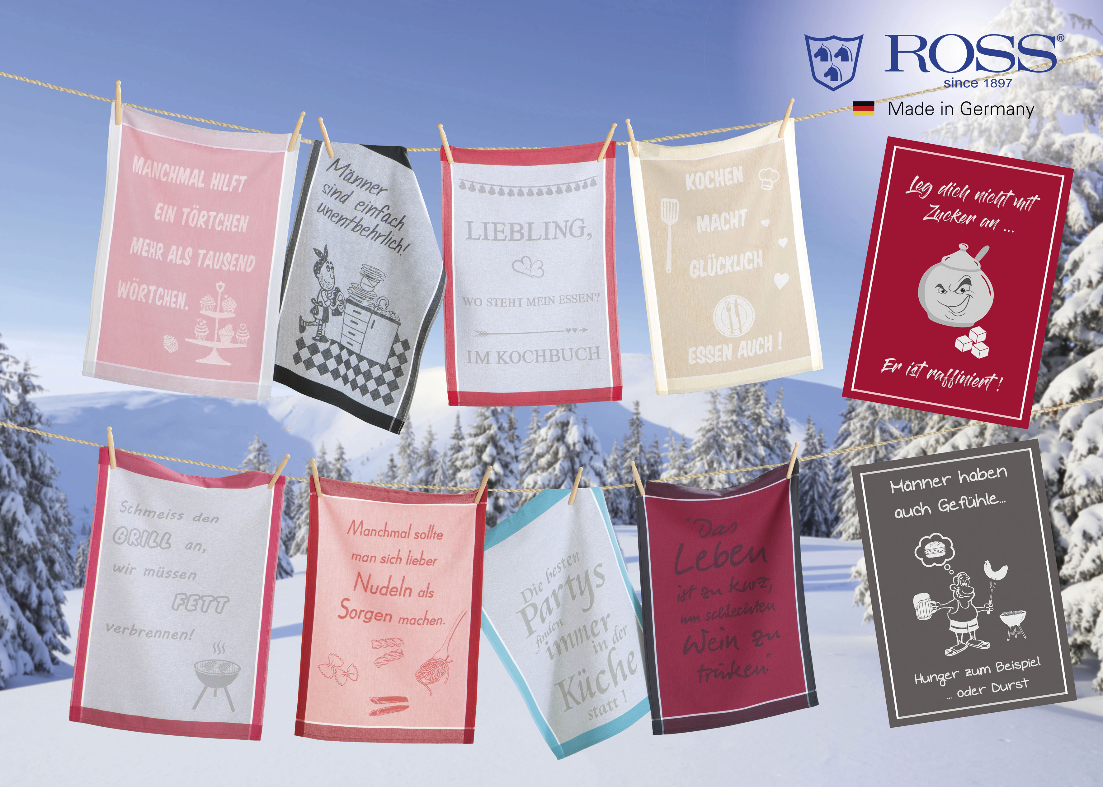 Thumbnail - ROSS Geschirrtuch "Männer haben auch Gefühle… Hunger zum Beispiel oder Durst" Sprüchetuch, aus 100% Baumwolle