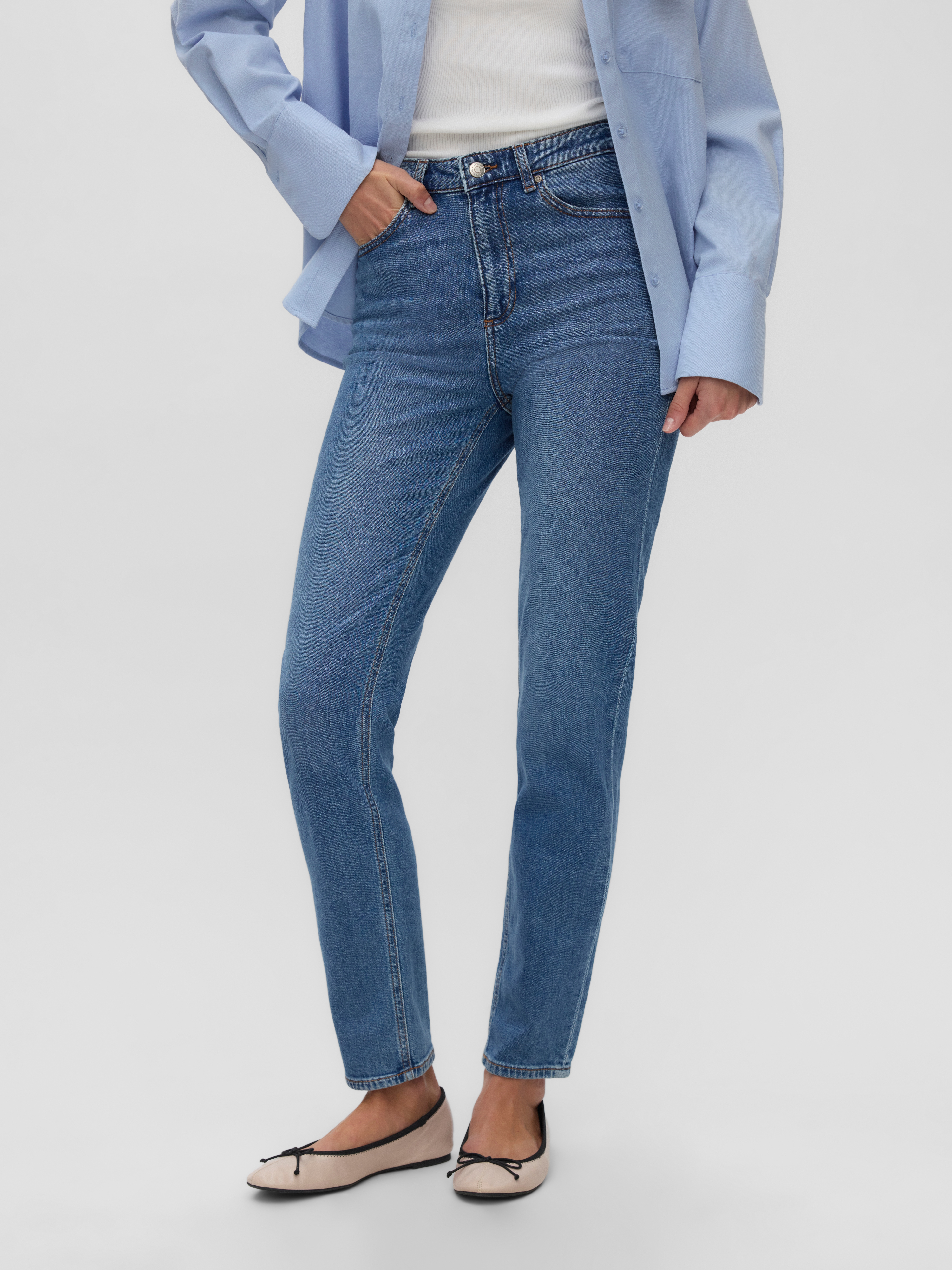Vero Moda Mom-Jeans "VMNICKIE HR MOM JEANS BLUE MIX NOOS" Baumwollmischung, high waist, loose fit