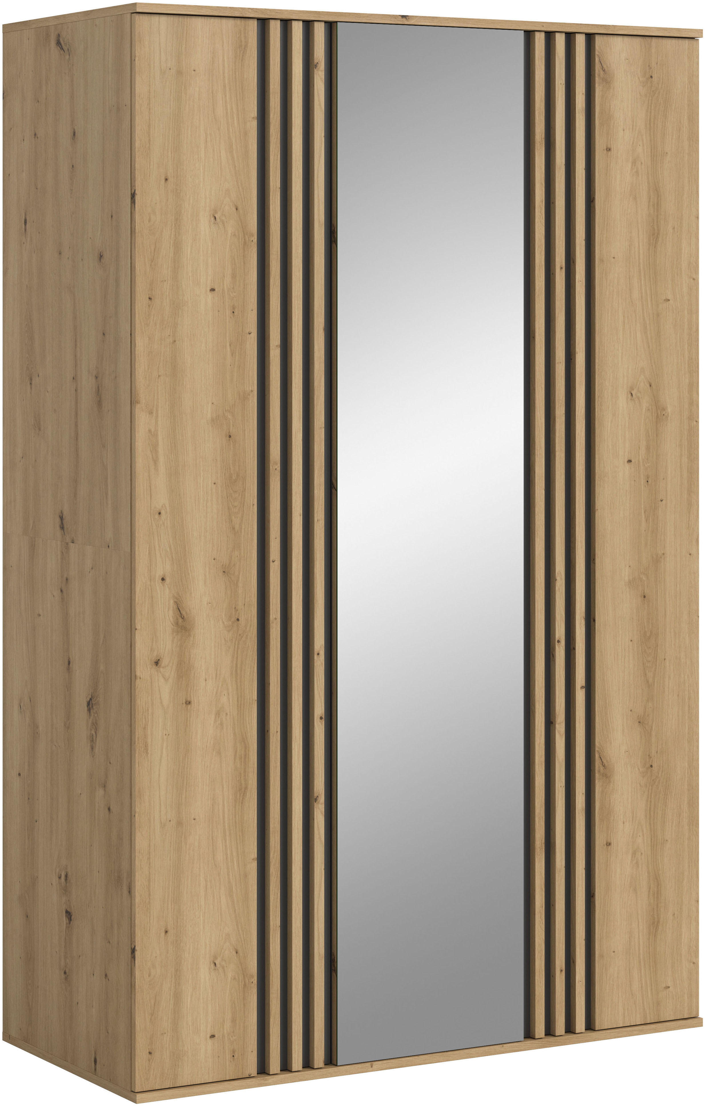 Home affaire Kleiderschrank "ALVA, Breite 120 cm, mit griffloser Front in Paneeloptik, Schrank" Schlafzimmerschrank in weiteren Ausführungen erhältlich, 3 Türen, davon 1 Spiegeltür, 1 Kleiderstange, 5 Einlegeböden