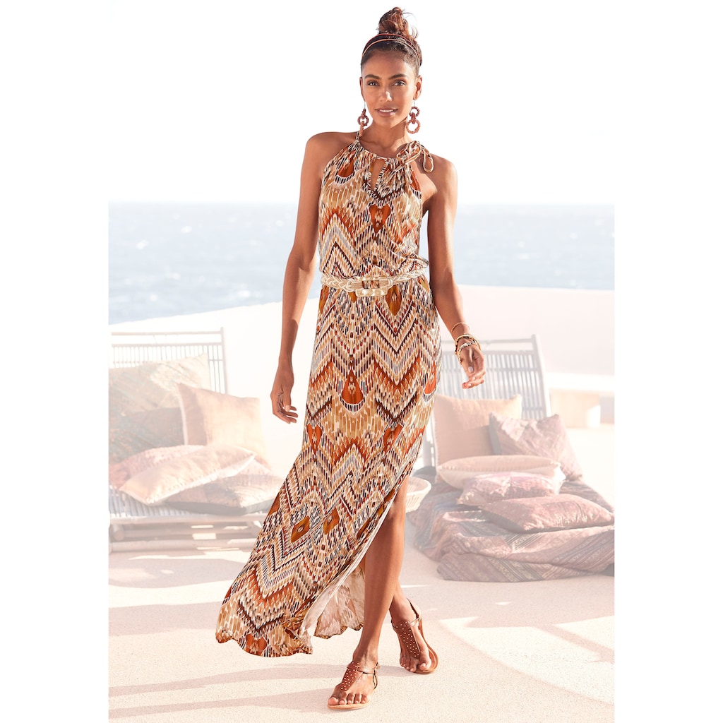LASCANA Maxikleid, mit modischem Ausschnitt im Ethnoprint, Sommerkleid, Strandkleid