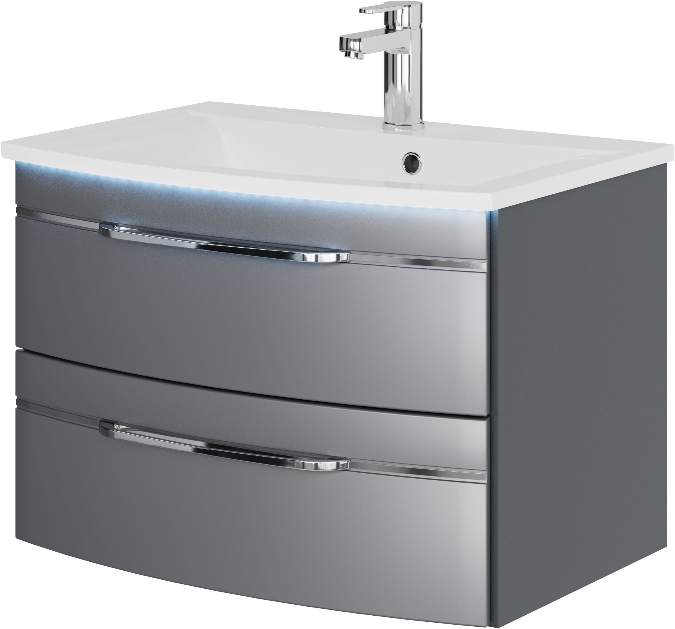 Saphir Badmöbel-Set »Serie 7045 2-teilig Mineralmarmor-Waschtisch mit LED-Spiegelschrank«, (Set, 2 St.), Badezimmer-Set 73,2 cm breit, inkl. Türdämpfer, 2 Türen, 2 Schubladen