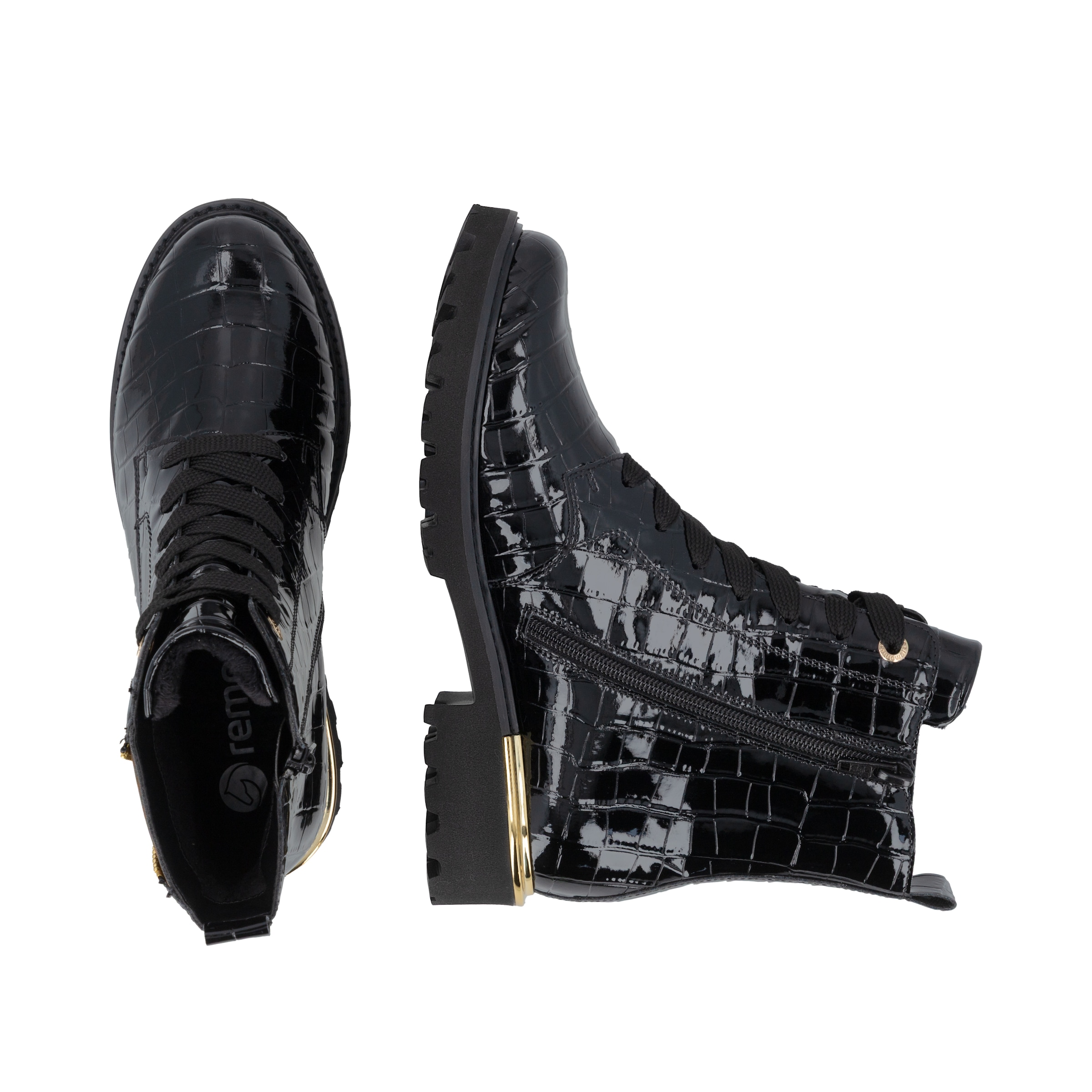 Remonte Schnürstiefelette  Schnürstiefelette in Kroko-Lackoptik mit Innenreißverschluss