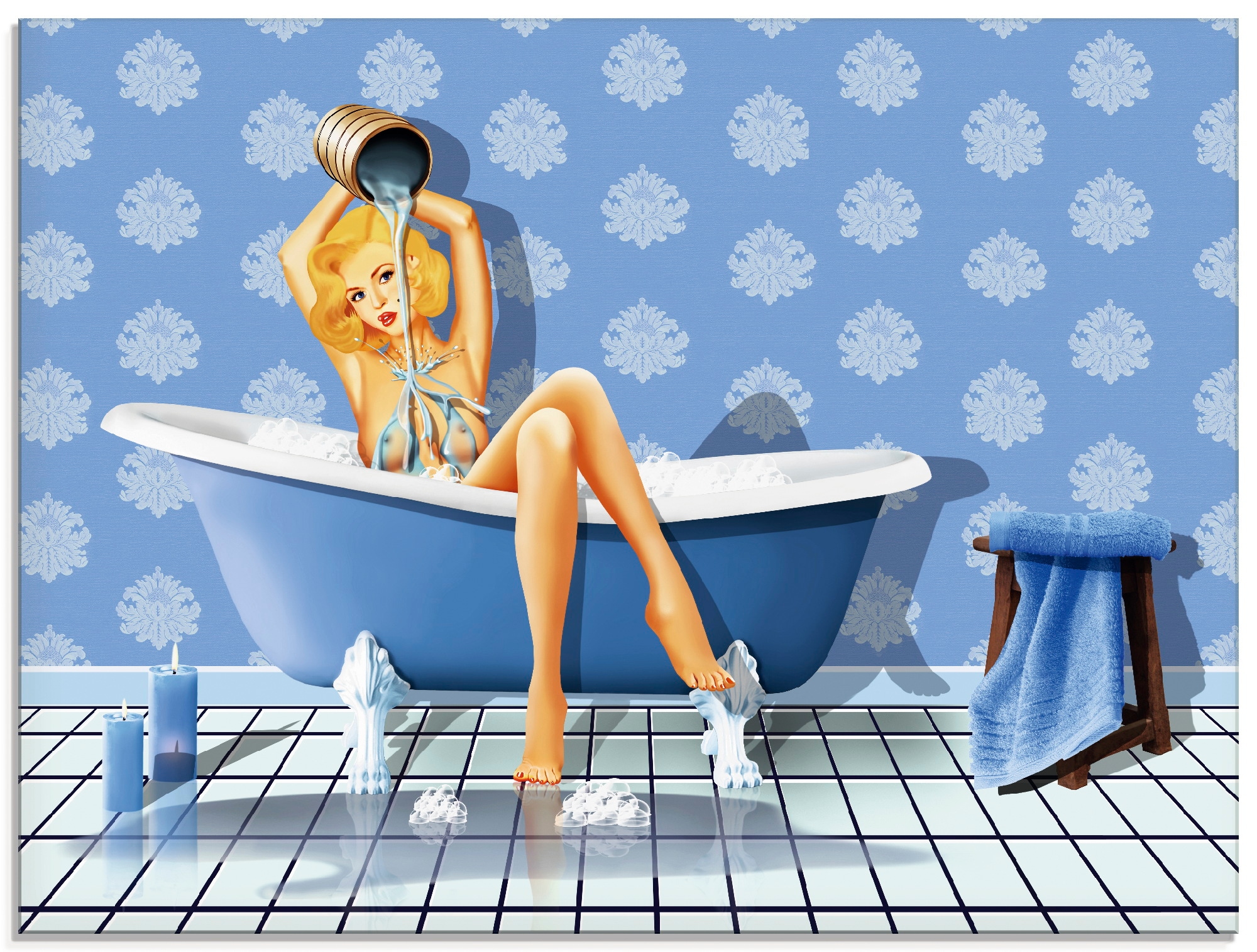Artland Glasbild »Das sexy blaue Badezimmer«, Frau, (1 St.), in verschiedenen Größen