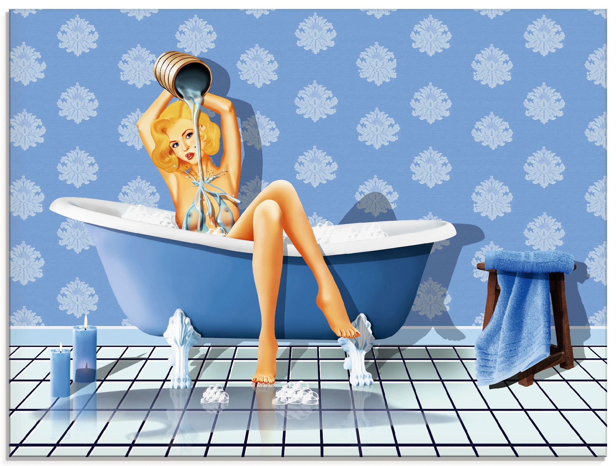 Artland Glasbild "Das sexy blaue Badezimmer", Frau, (1 St.), in verschiedenen Größen