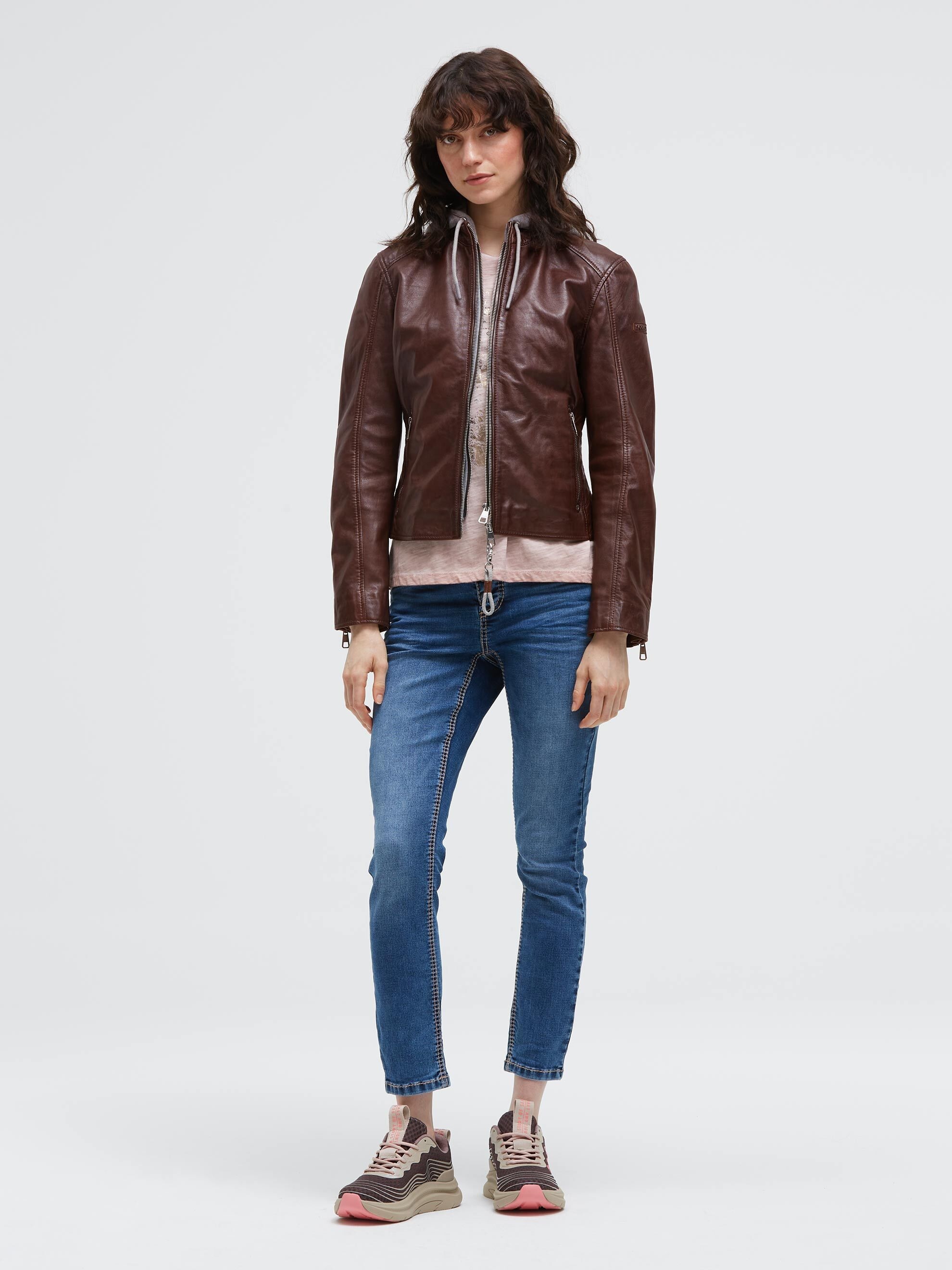 SOCCX Lederjacke mit Kapuze mit Reißverschluss an den Einschubtaschen