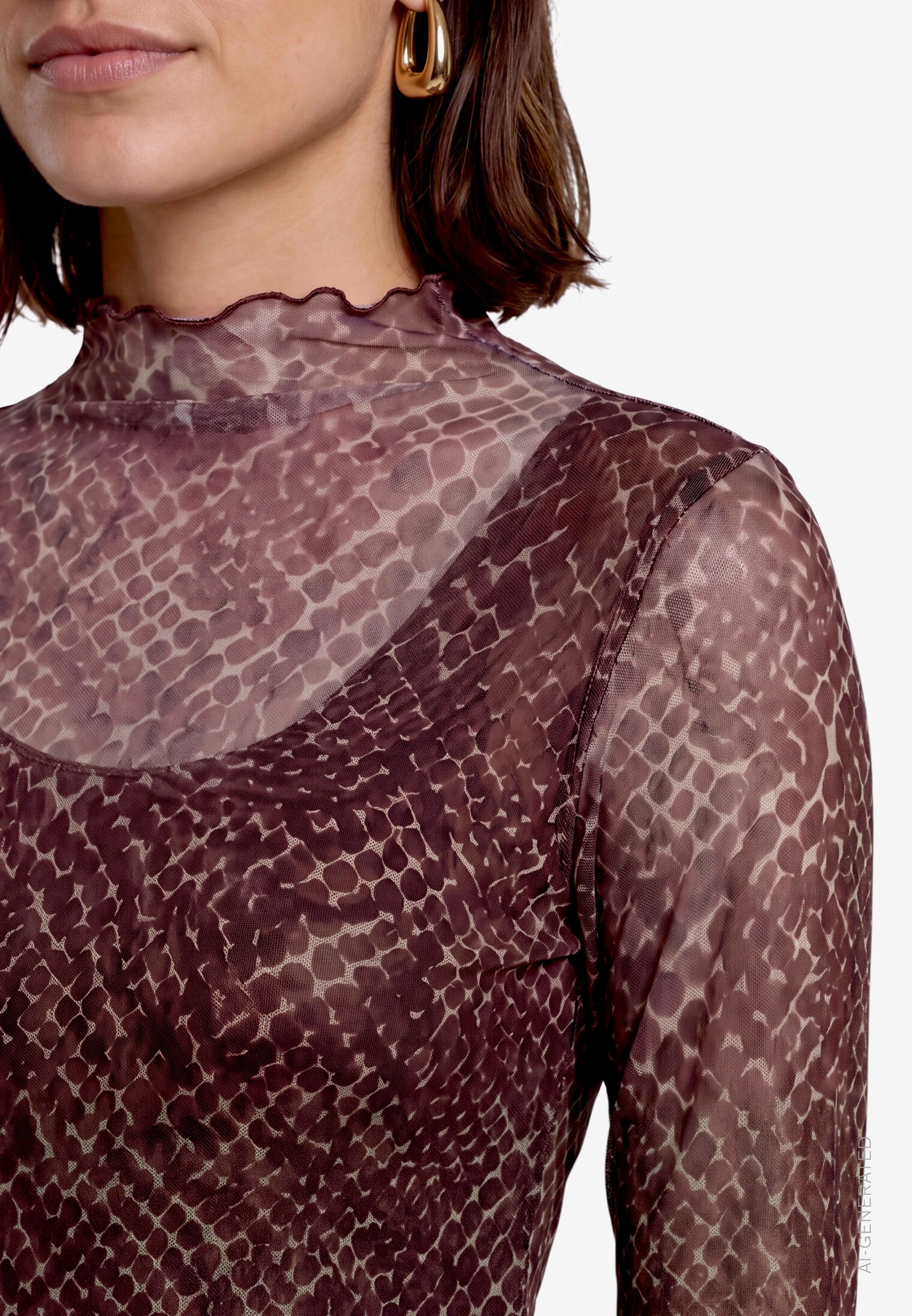 Zero Langarmshirt im Doppellayer-Look / Meshshirt / Gemustert