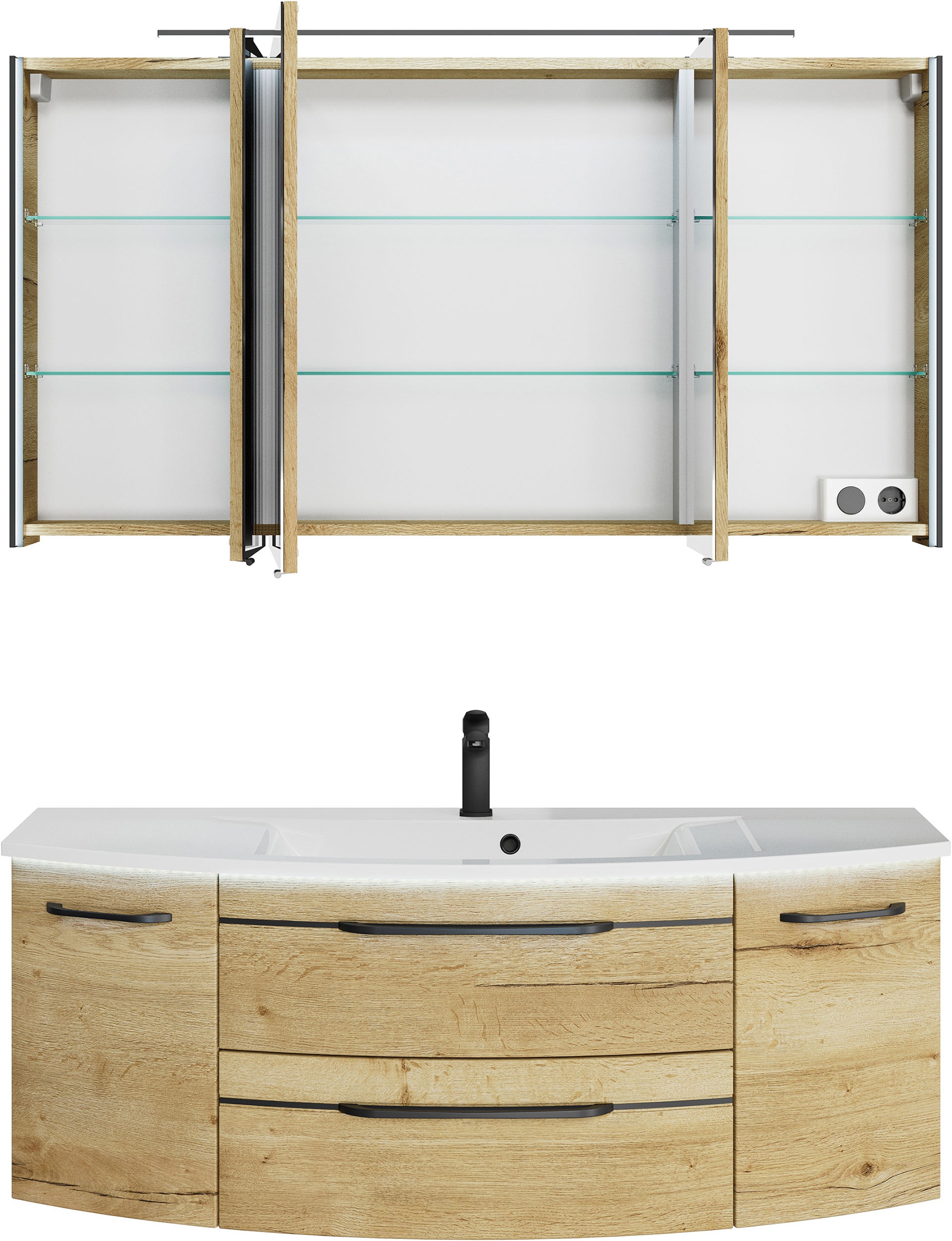 Thumbnail - Saphir Badmöbel-Set "Serie 7045 2-teilig Mineralmarmor-Waschtisch mit LED-Spiegelschrank" Set, 2 Stk. tlg.