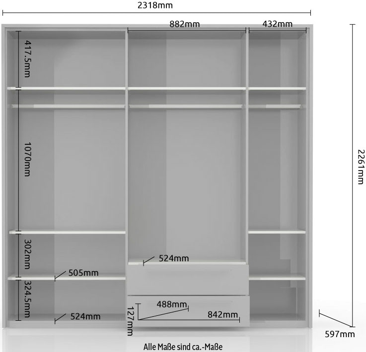 Places of Style Kleiderschrank »Piano«, beige, UV lackiert, hochglänzend, in vielen Breiten mit 2 Schubladen