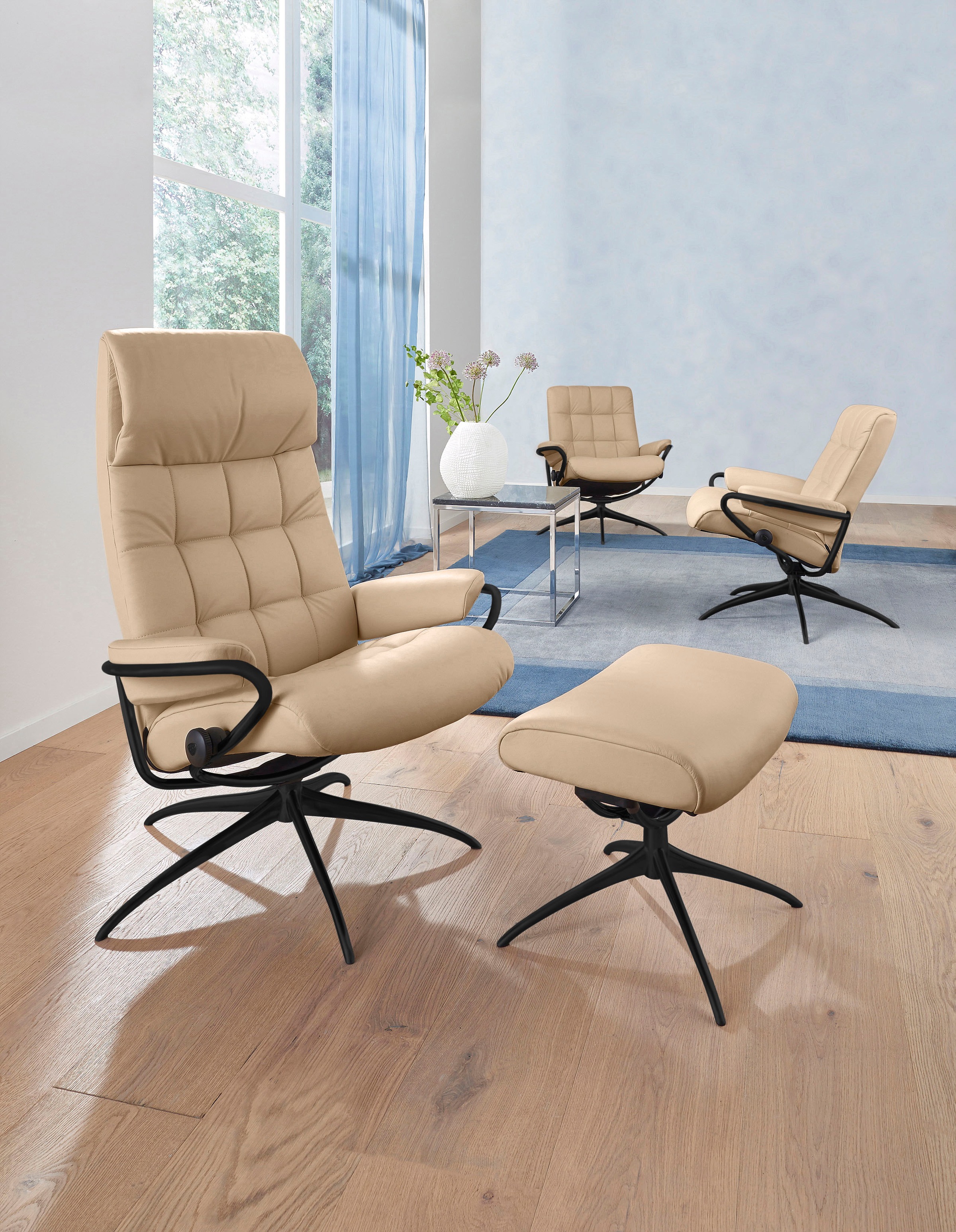 Stressless® Relaxsessel »London«, (Set, Relaxsessel mit Hocker), mit Hocker, High Back, mit Star Base, Gestell Schwarz