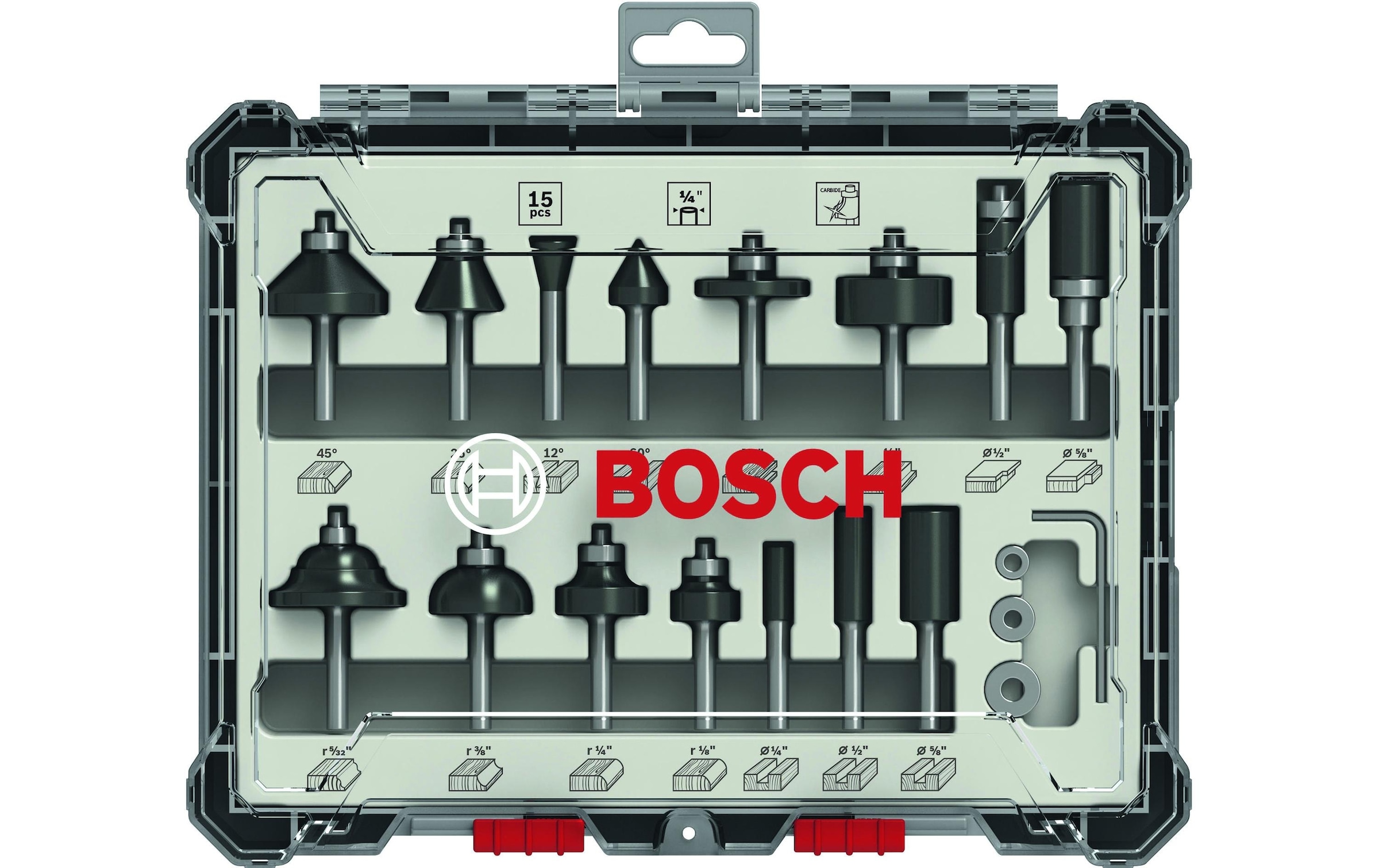 Bosch Router Bit Set 15 Pcs Mixed 1/4 Shank - Image 7