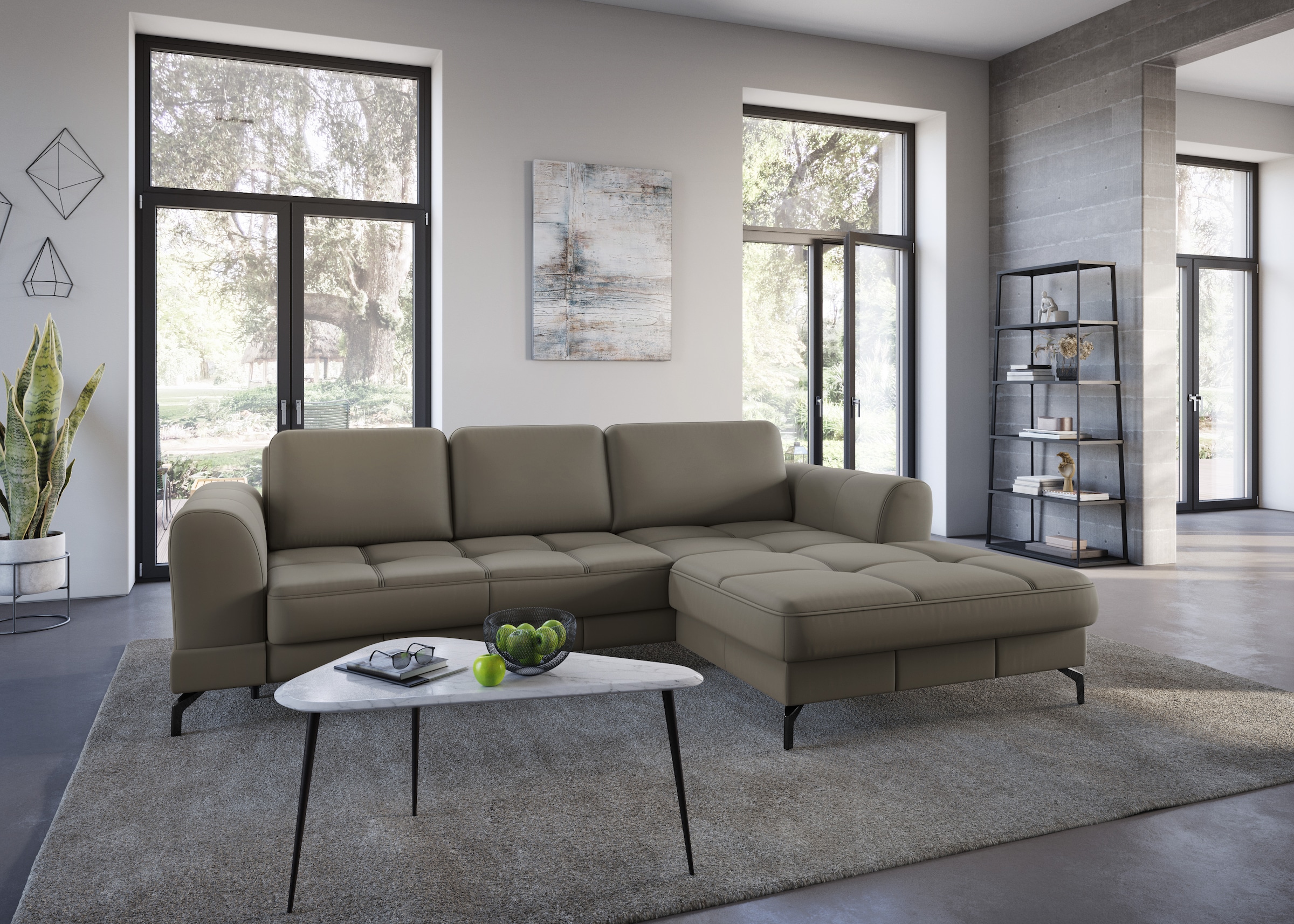 Sit & More Bendigo L-Shaped Sectional Sofa Brown Leather