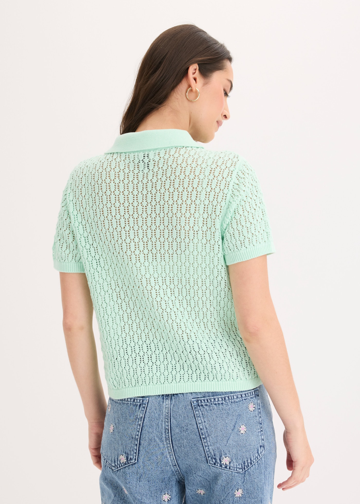 bonprix Strickpullover aus reiner Baumwolle, bequeme Passform, mit Ajour-Strickmuster