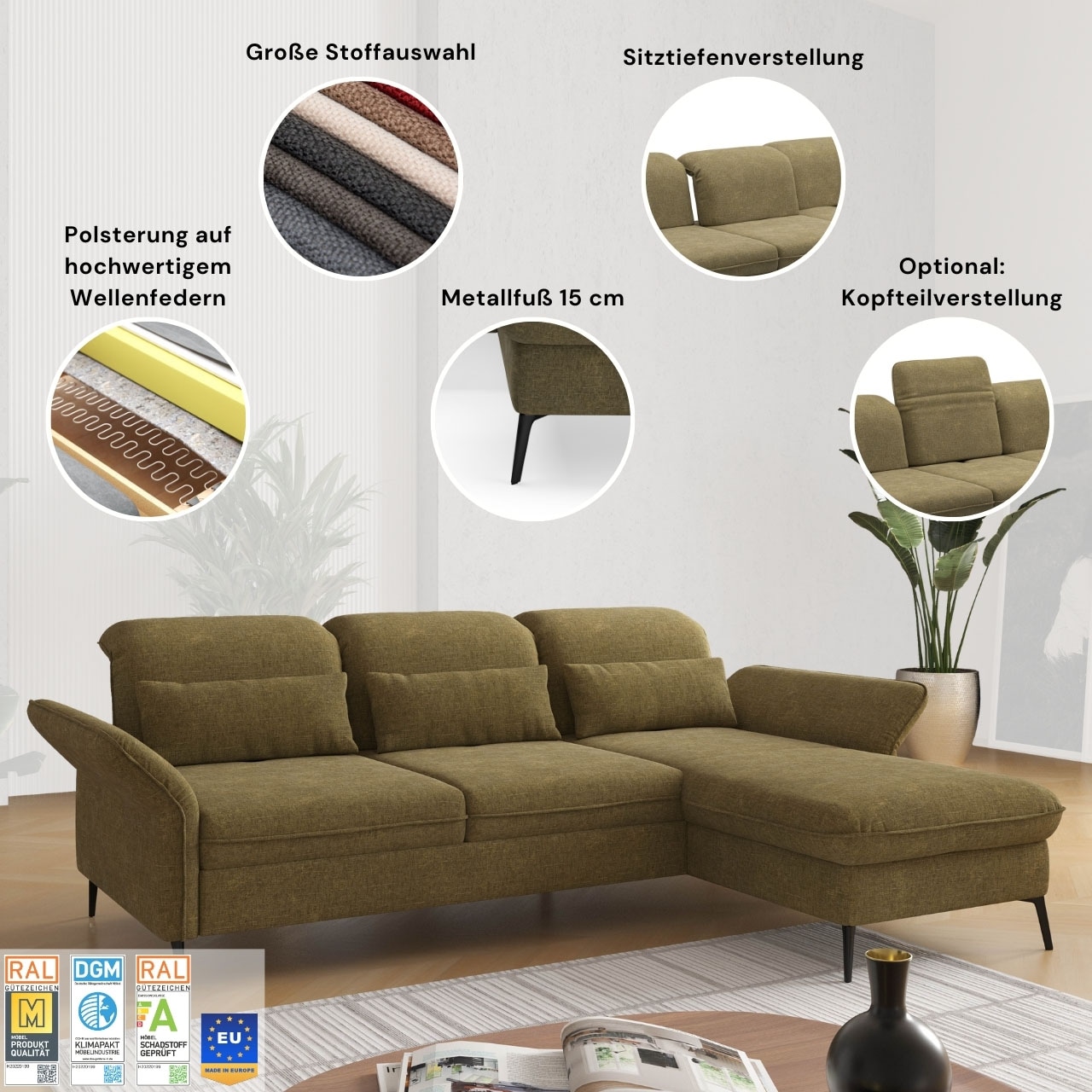 sit&more Ecksofa »Emely«, mit Sitztiefenverstellung optional mit Bettfunktion und Bettkasten