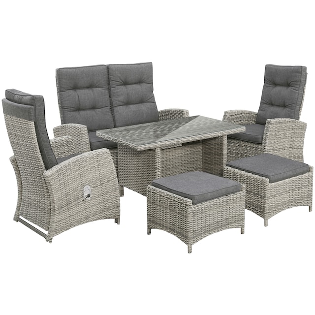 KONIFERA Garten-Essgruppe »Monaco«, (16 tlg.), 2er Sofa, 2 Sessel, 2 Hocker,  Tisch, Polyrattan | BAUR