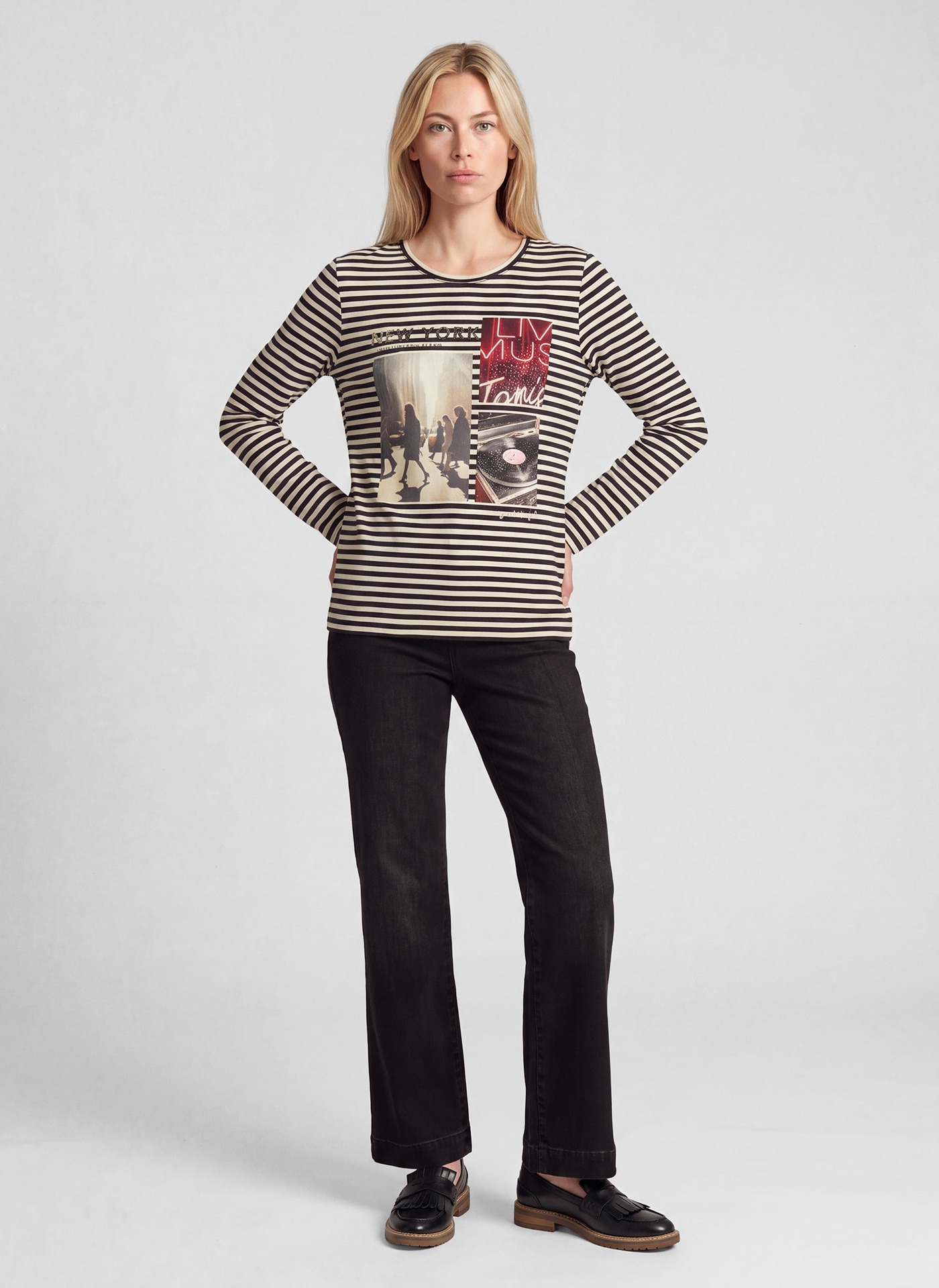 Rabe Langarmshirt im Streifen-Design und mit Print