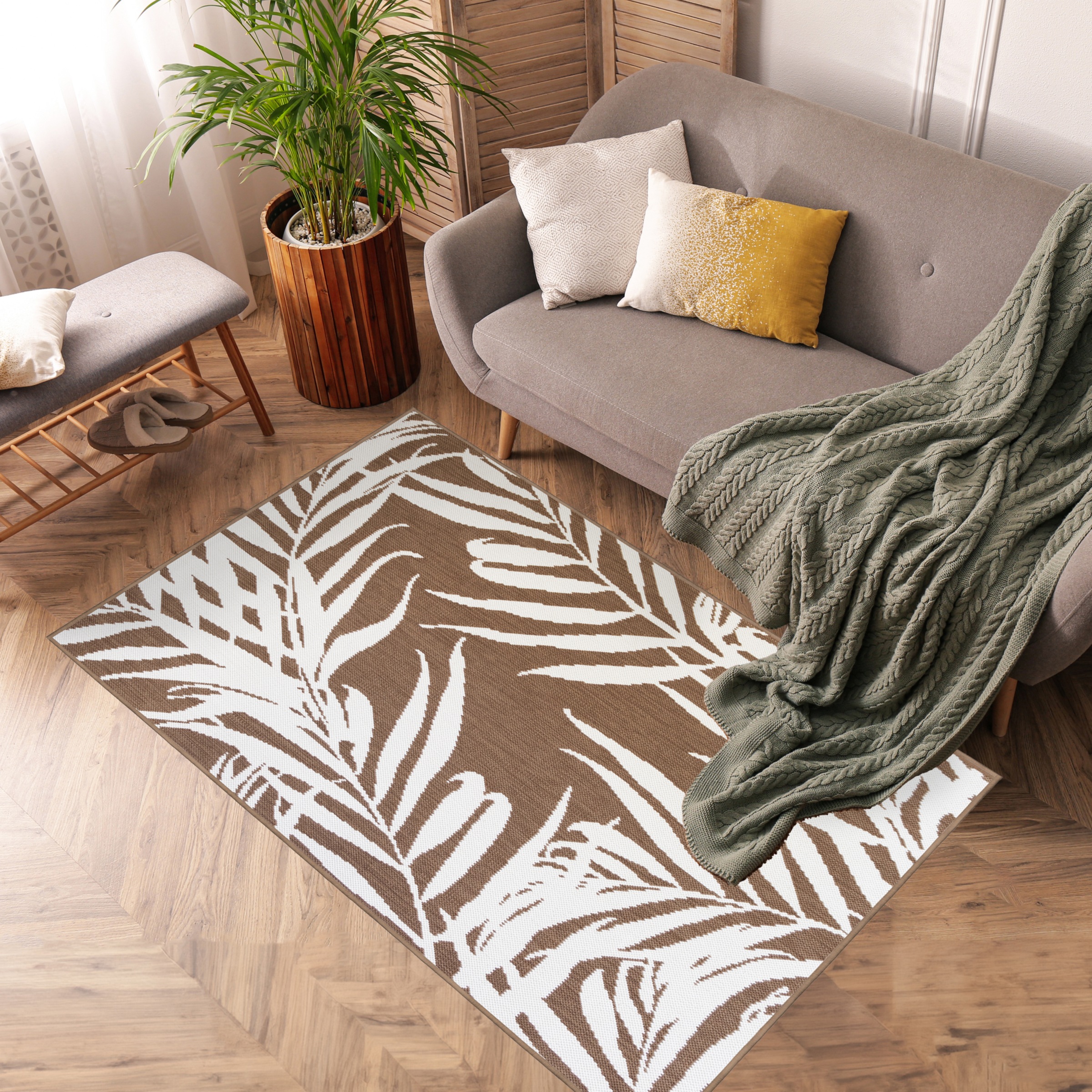 Primaflor-Ideen in Textil Teppich »Outdoorteppich REVERSO - Palm Tree«, rechteckig, 5 mm Höhe, Wendeteppich, Palmblätter, In- und Outdoor geeignet, wasserfest
