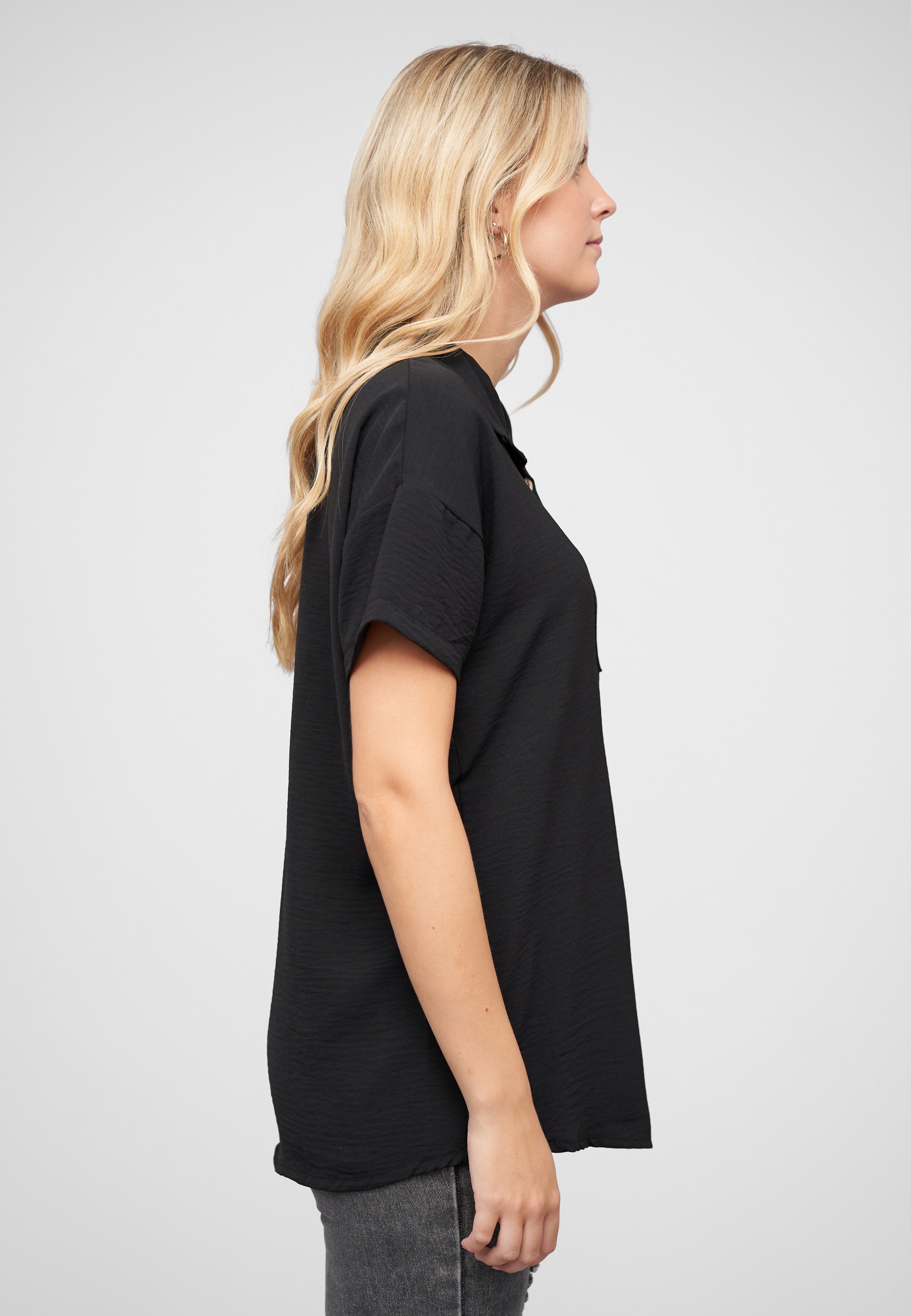 CLOUD 5IVE T-Shirt »CLOUD 5IVE Musselin Kurzarm Hemd mit Knopfleiste und Brusttasche« 1