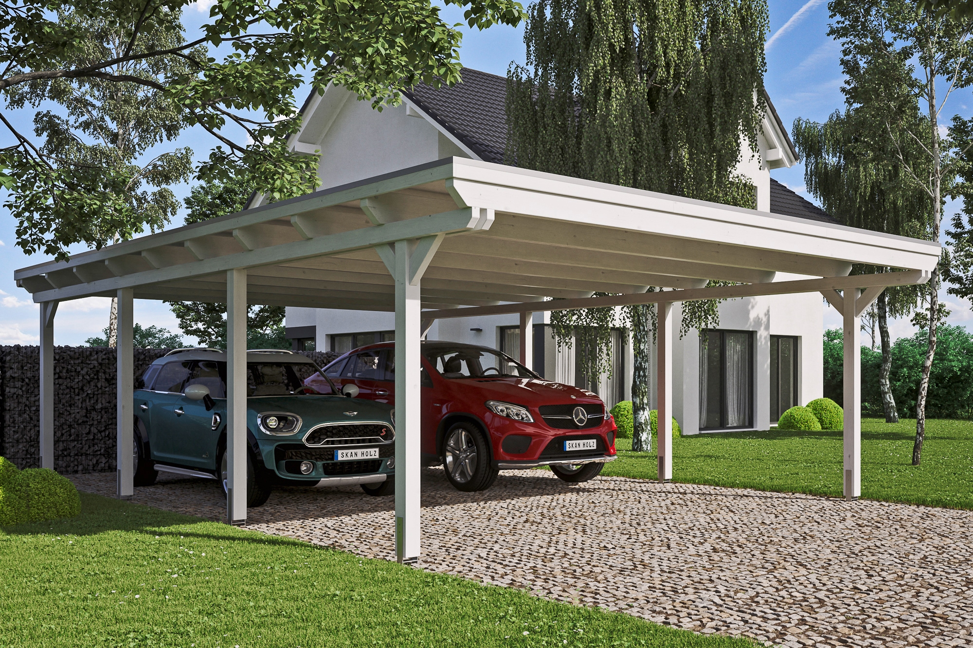Skanholz Doppelcarport "Emsland" Massivholz 550 cm weiß versch. Farben