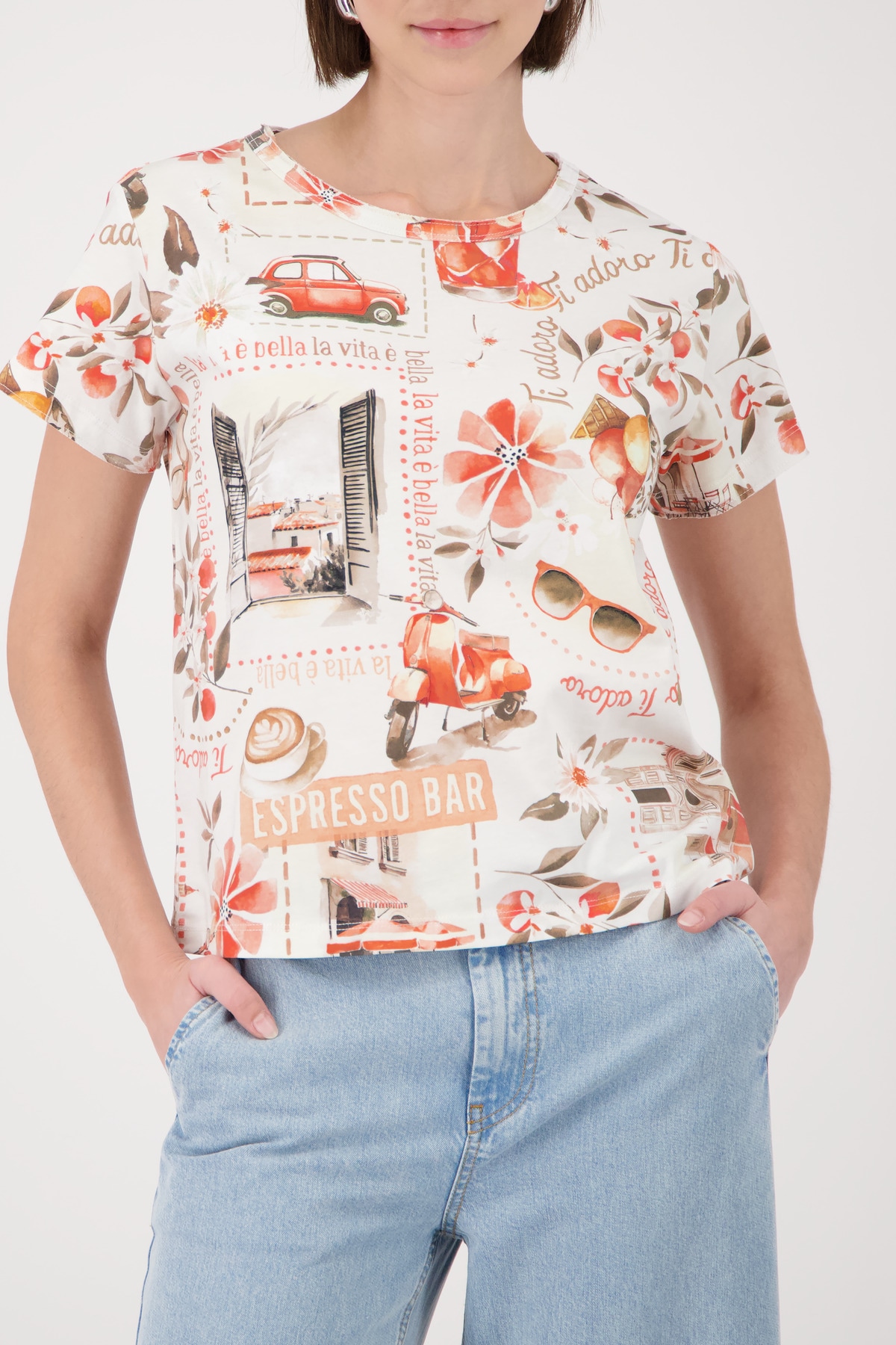 Monari T-Shirt "Shirt Italydruck Allover" Regular fit mit Italienprint