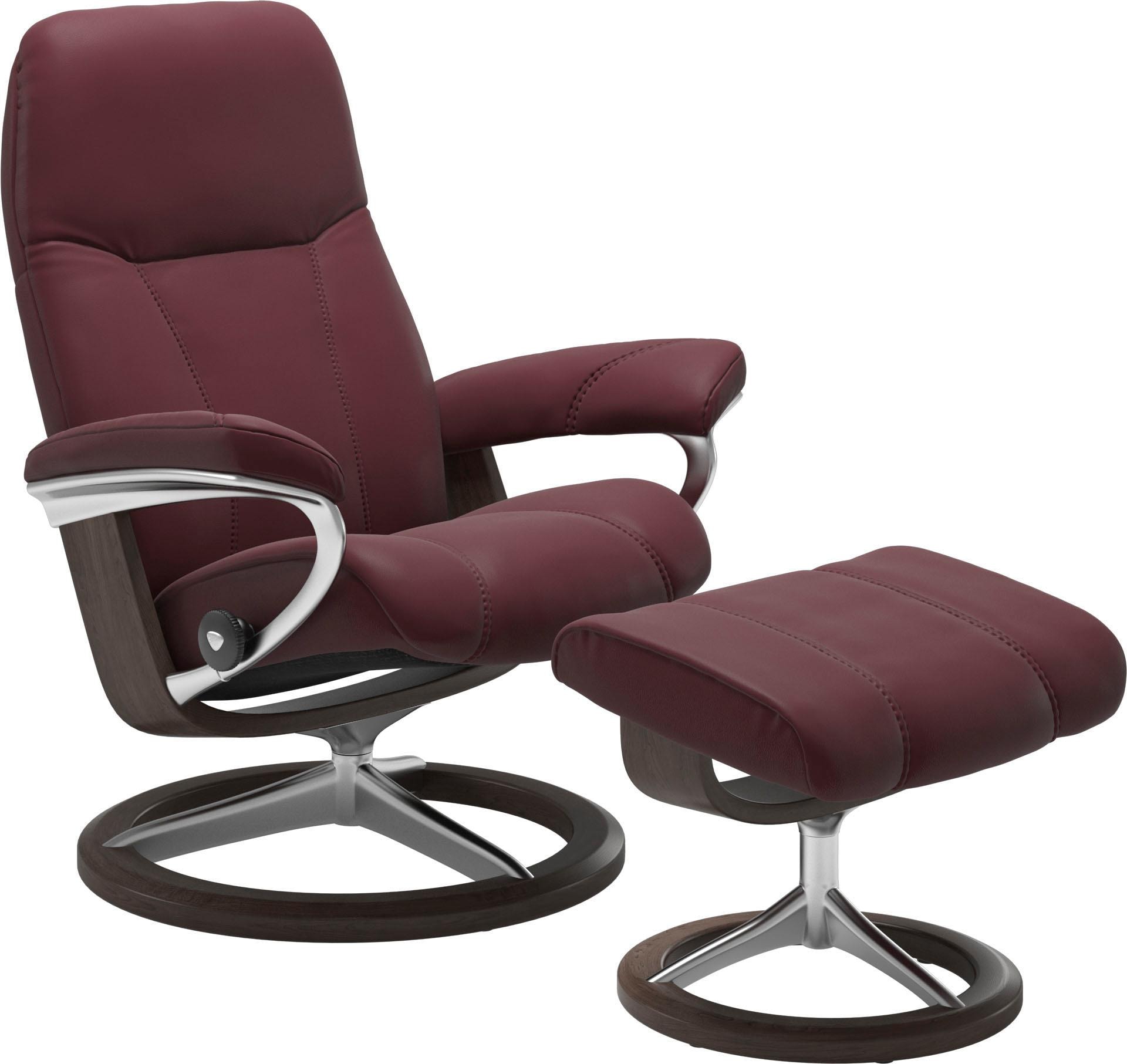 Relaxsessel STRESSLESS "Consul", rot (bordeaux batick), B:82cm H:102cm T:72cm, Leder BATICK: BATICK ist ein leicht korrigiertes, durchgefärbtes und genarbtes Möbelleder, bei dem die meisten Unebenheiten und Spuren in der Regel entfernt wurden.;Leder PALOM 6