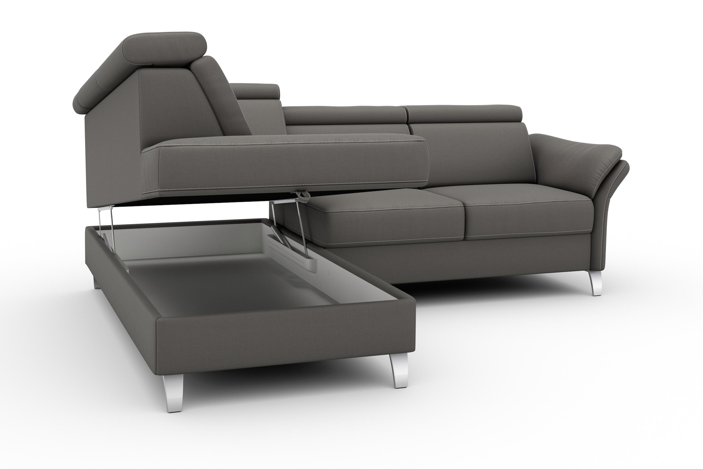 sit&more Ecksofa »Vincenzo L-Form«, inklusive Kopfteilverstellung, wahlweise mit Bettfunktion, Bettkasten
