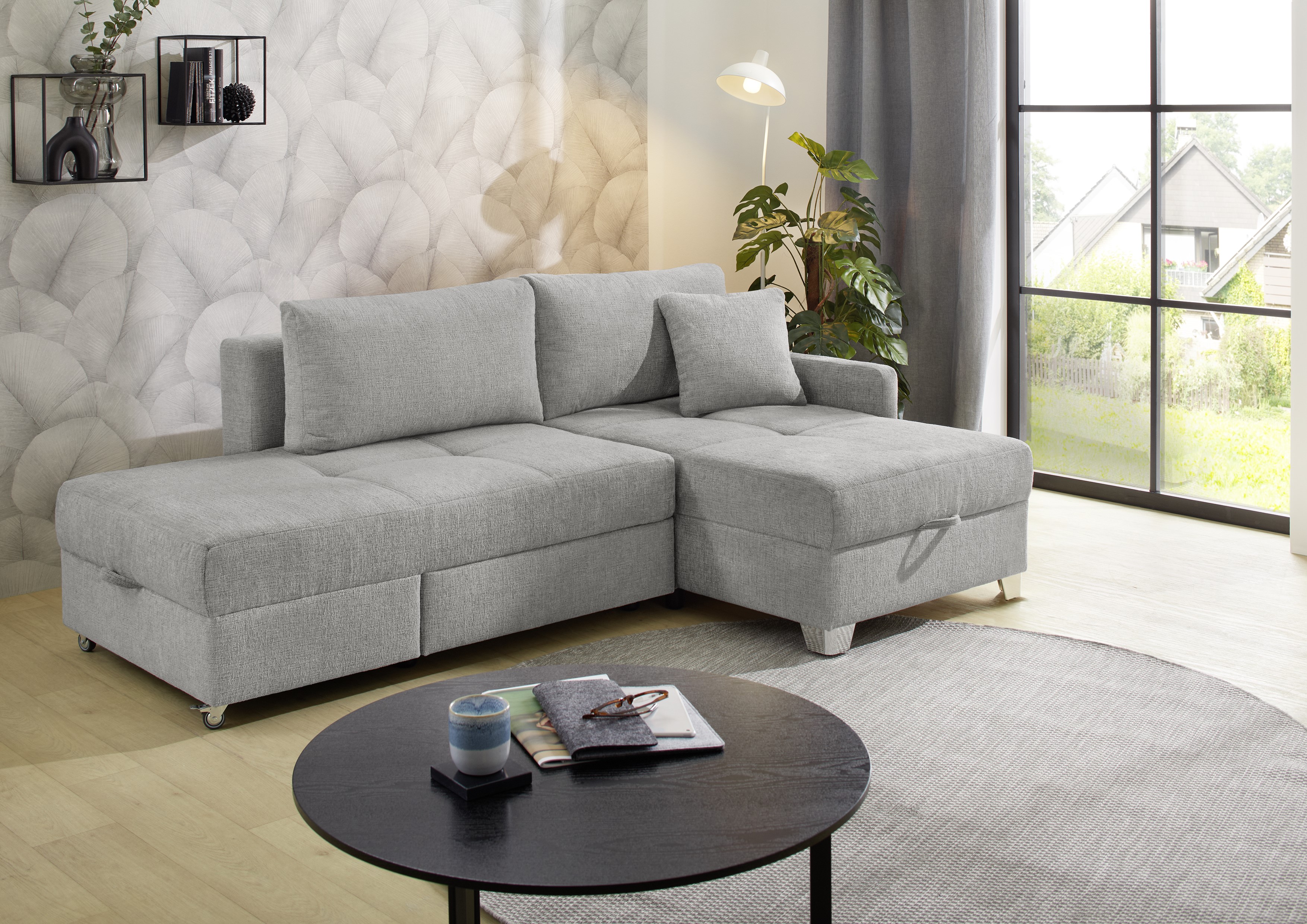 Jockenhöfer Gruppe Ecksofa "Lemberg L-Form, B: 232 cm, Dreh-Schwenk-Ottomane" mit Schlaffunktion, Bettkasten & Zierkissen, wandelbar zum Big-Sofa