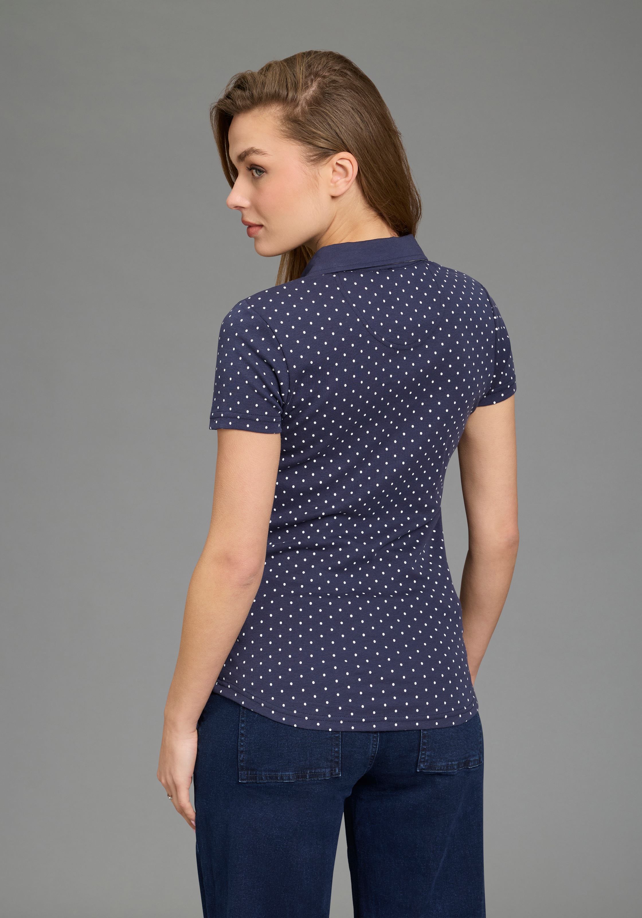 KangaROOS Poloshirt figurbetonter Schnitt, bedrucktes Punkte-Motiv, Hemdblu günstig online kaufen