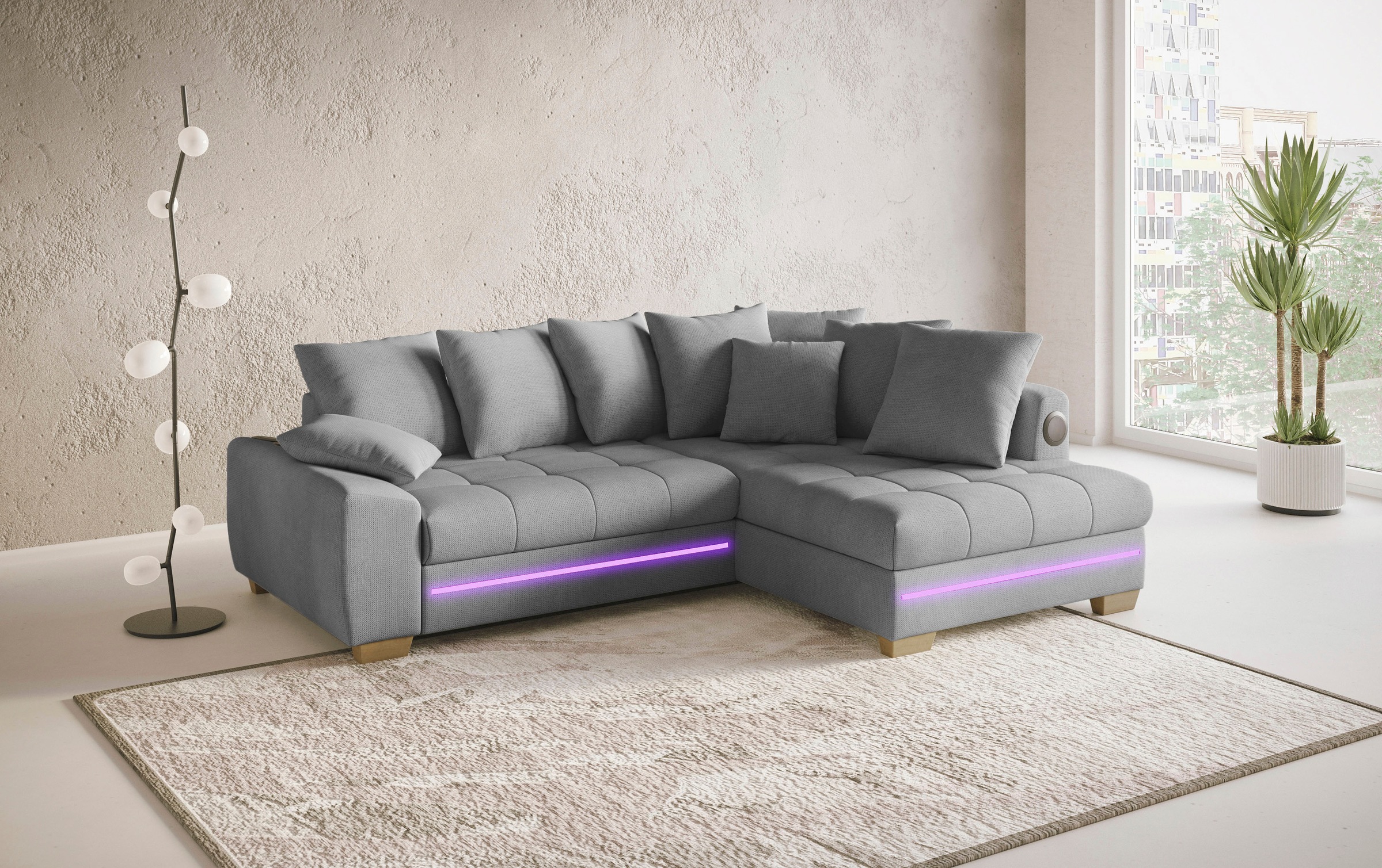 Mr. Couch Ecksofa »Nikita II, L-Form«, RGB-LED, Bluetooth-Soundsystem, wahlweise mit Bett, Bettkasten