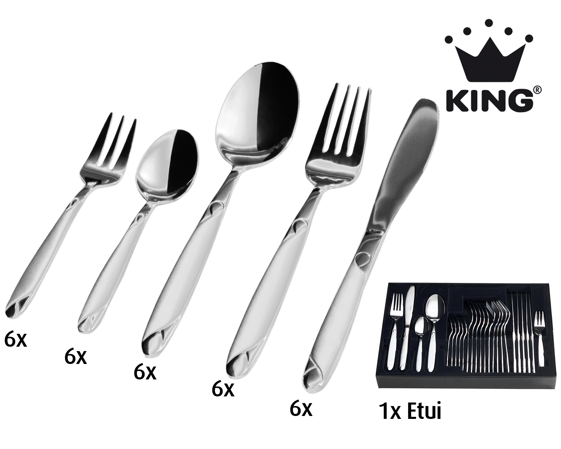 KING Besteck-Set "»Kochmann«", 31edelstahlfarben, Essbesteck-Sets, 2,5 mm, Edelstahl 18/0, inkl. Besteck-Etui, für 6 Personen