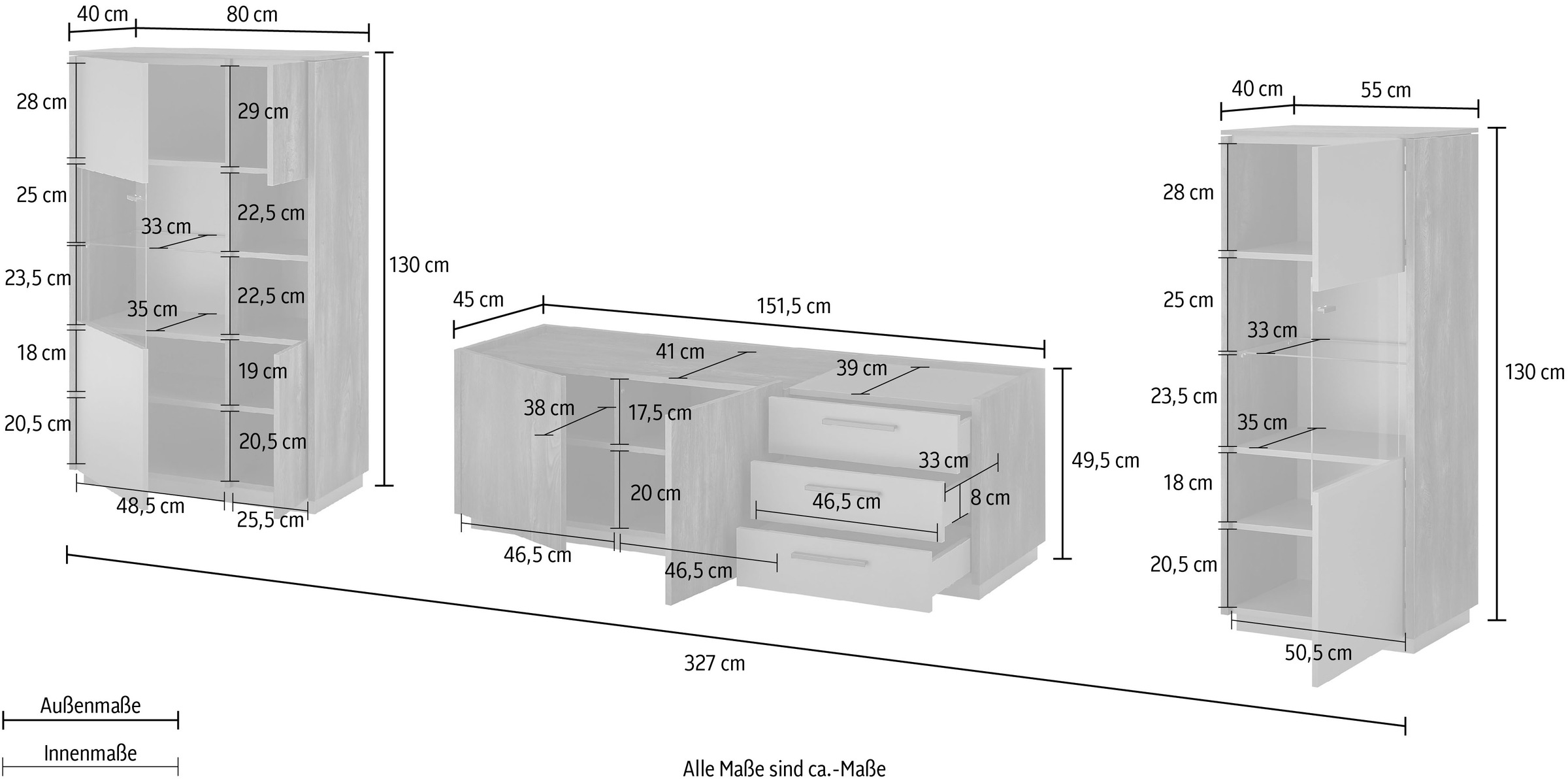 INOSIGN Schrank-Set »LARGO«, (Set, 3 St.), mit Soft-Close-Funktion