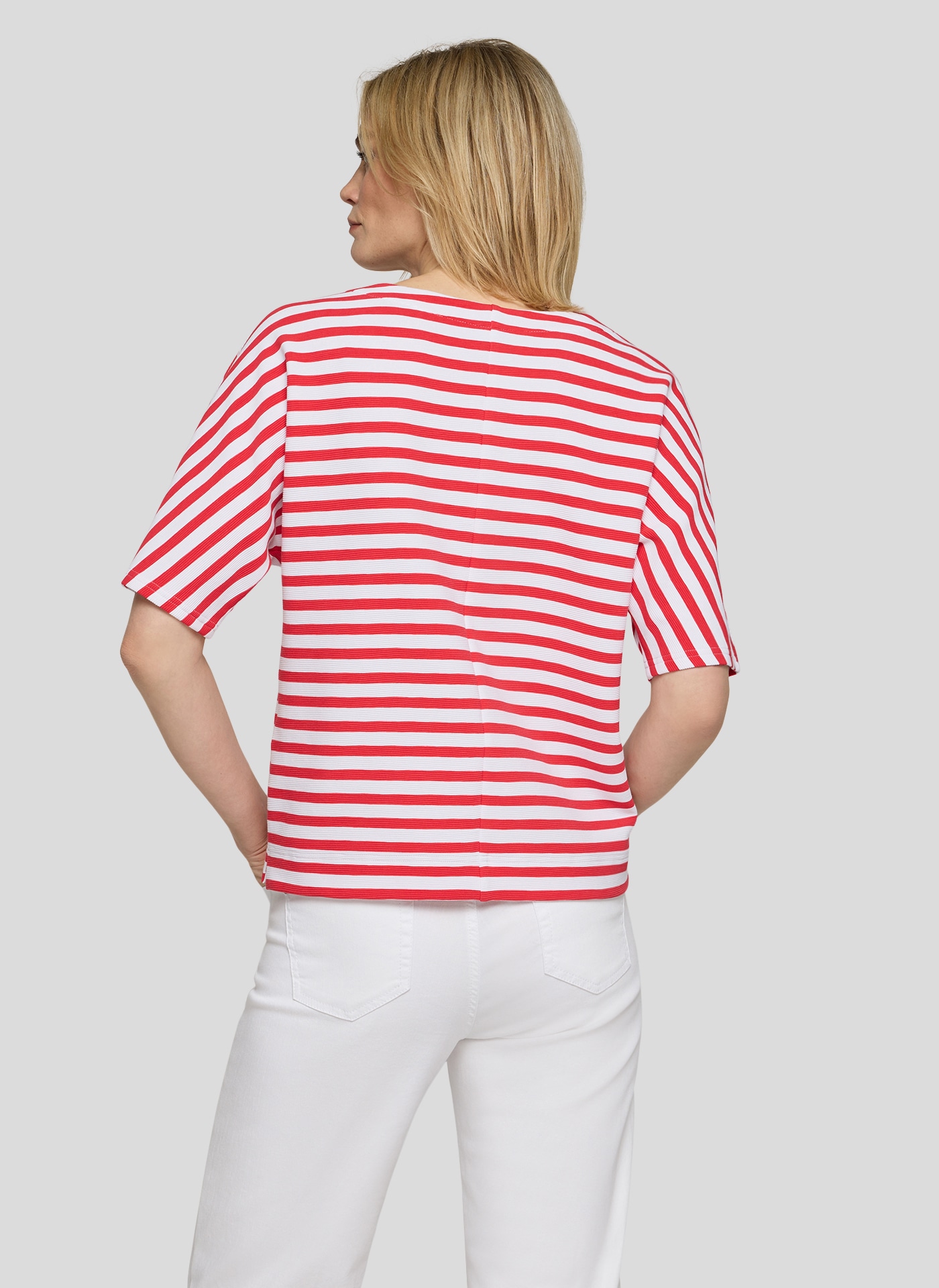 Rabe Rundhalsshirt im Streifen-Look und mit Glitzer-Druck