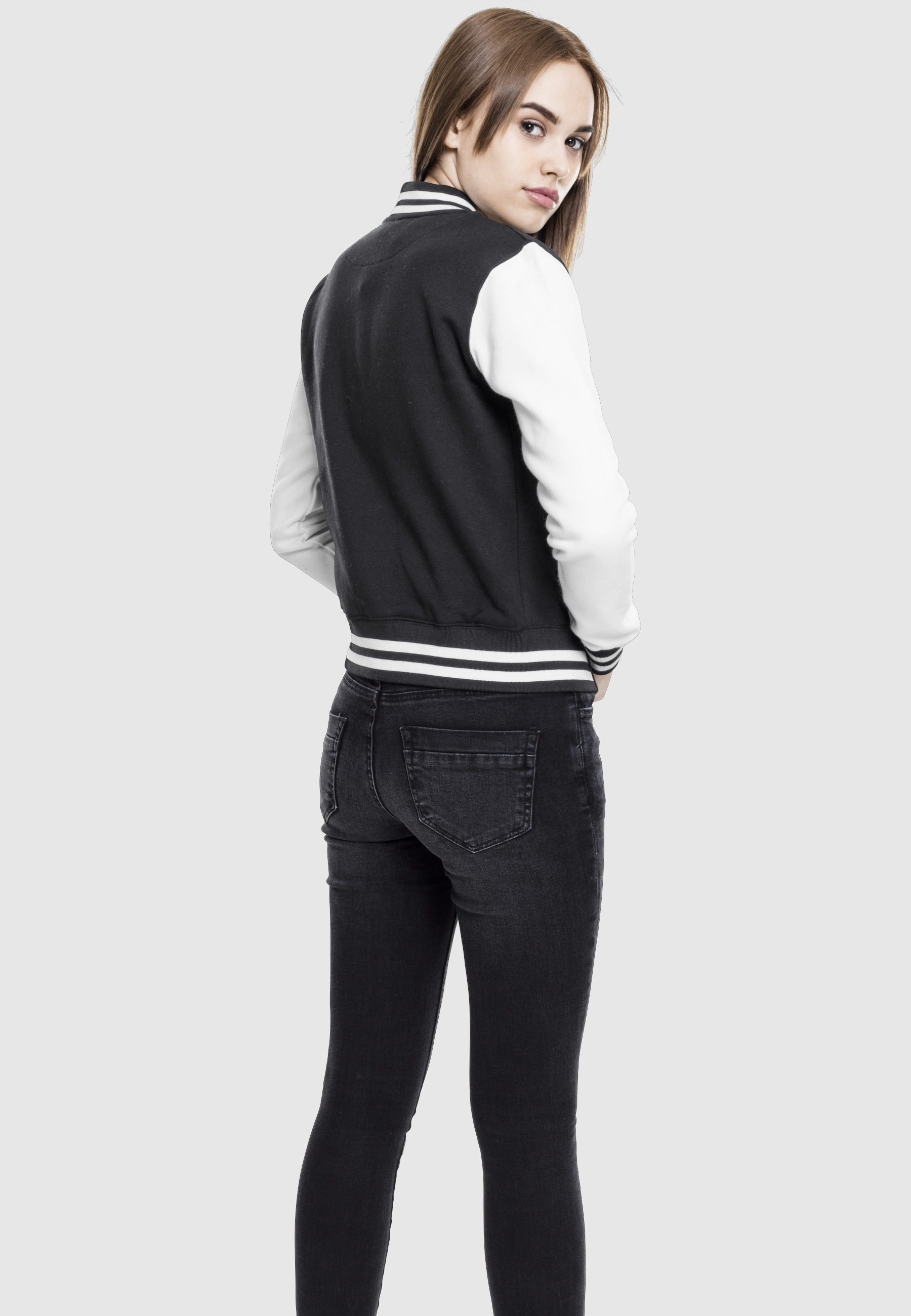 URBAN CLASSICS Allwetterjacke »Urban Classics Damen Ladies 2-tone College Sweatjacket« 1 Stk. tlg. ohne Kapuze