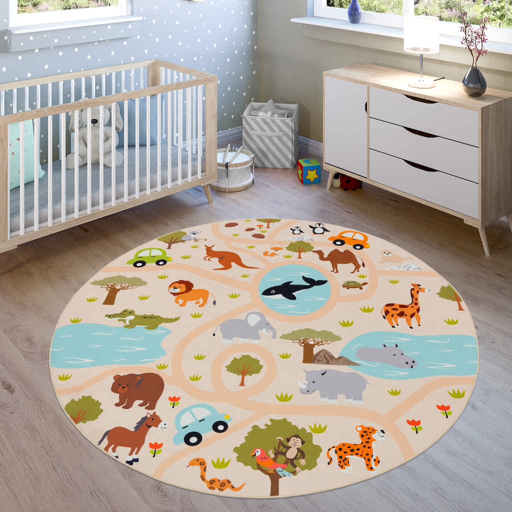 Paco Home Kinderteppich »Bino 580«, rund, Spielteppich, Motiv Straße & Autos, Kinderzimmer