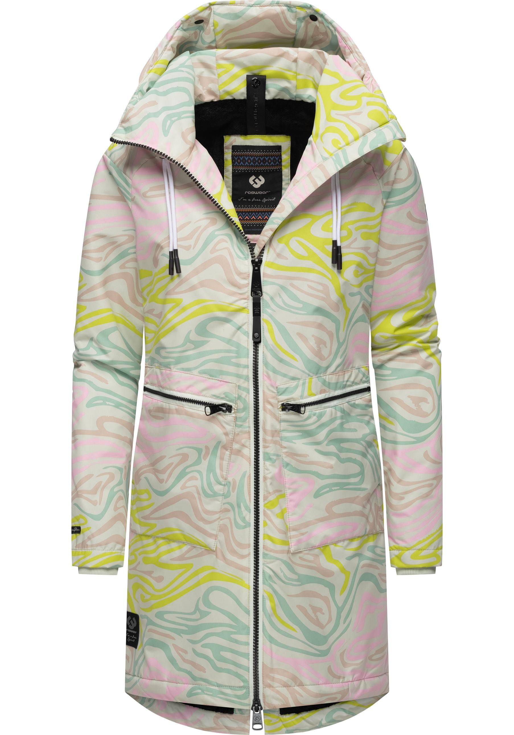 Ragwear Wintermantel »Holstic Print«, Wasserdichter Winter Kurzmantel mit Kapuze