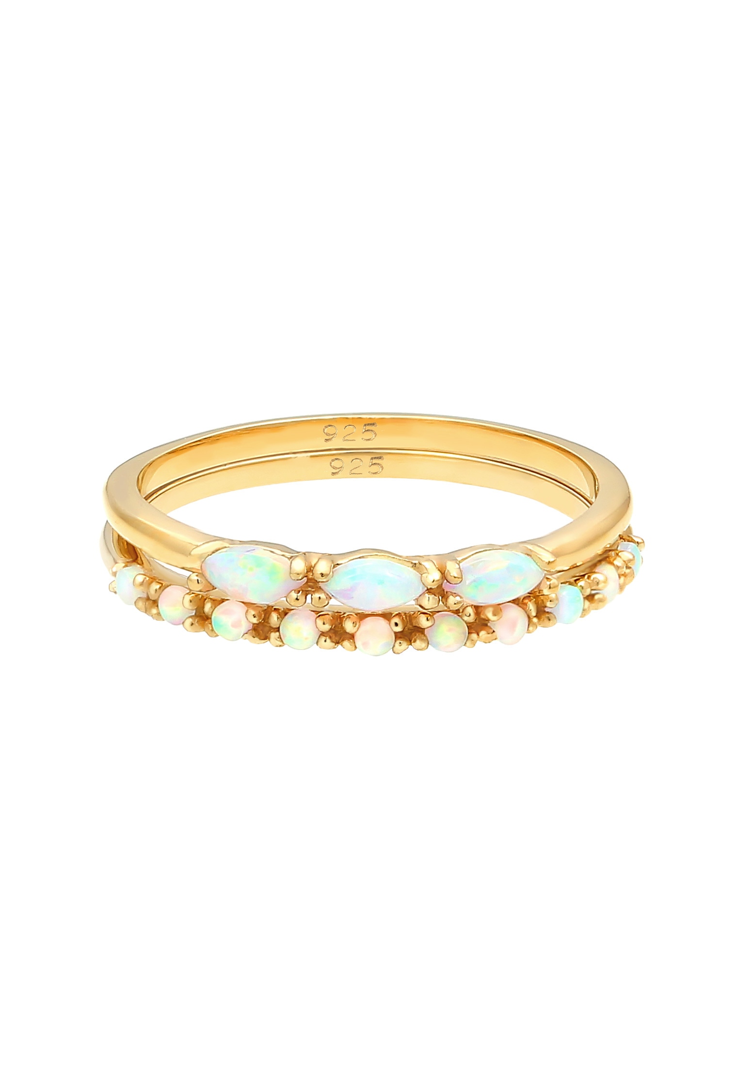Elli Solitärring »Vintage Cabochon Opal 2er-Set 925 Sterling Silber vergoldet«