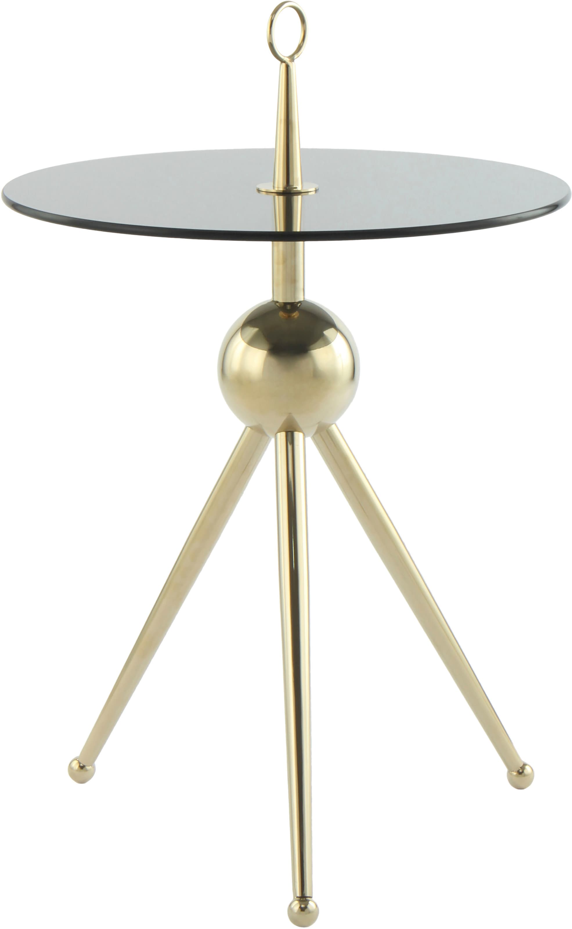 Kayoom Beistelltisch »Ontario 325, Runde Glasplatte aus Sicherheitsglas, 100% Edelstahl«, (1 St.), Minimalistisch, Gestell in Tripod-Design, mit Tragering