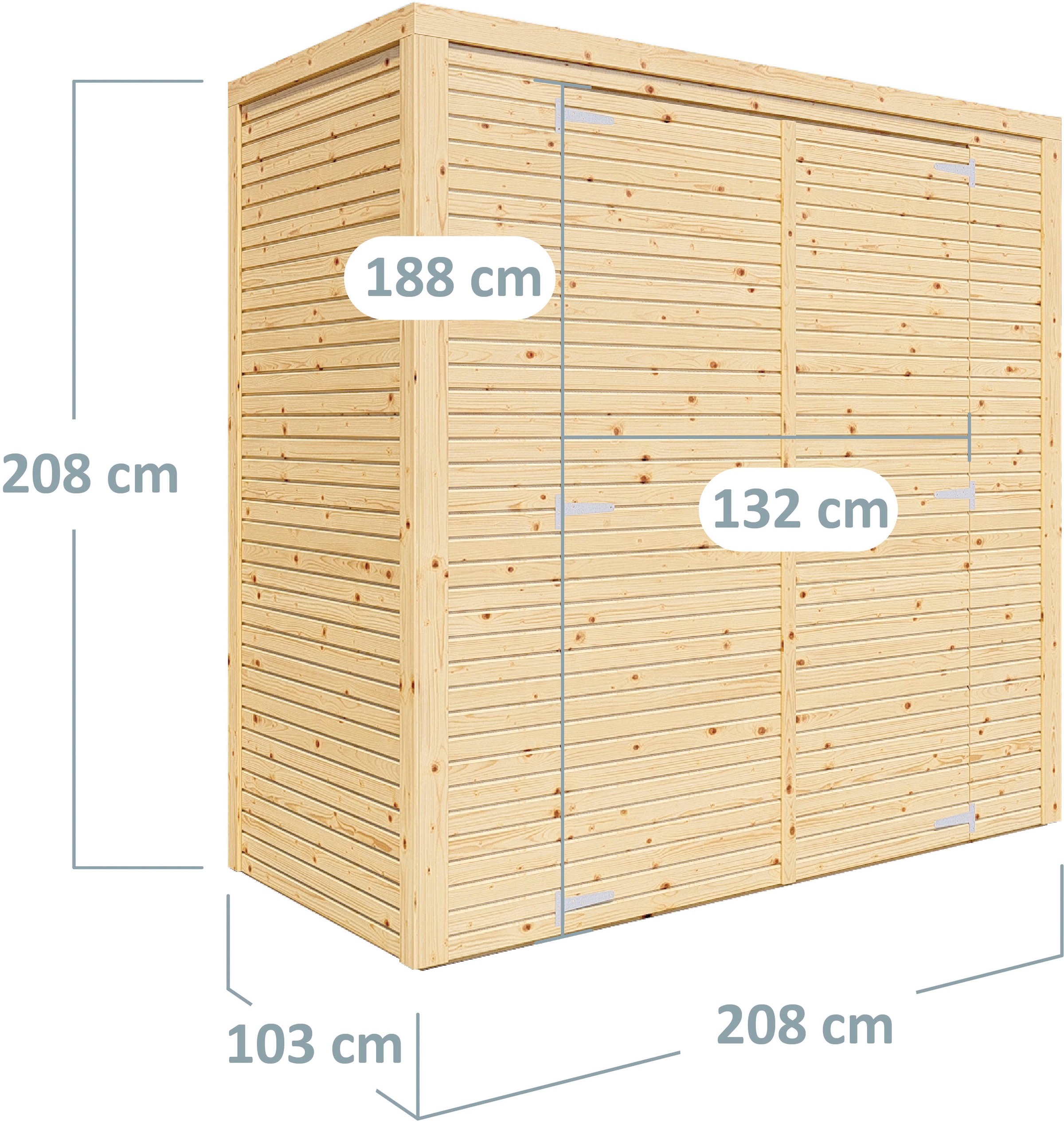 BERTILO Gerätehaus »Box 1, in verschiedenen Farben«, Hohe Doppeltür, hohe Wände – mehr Raum