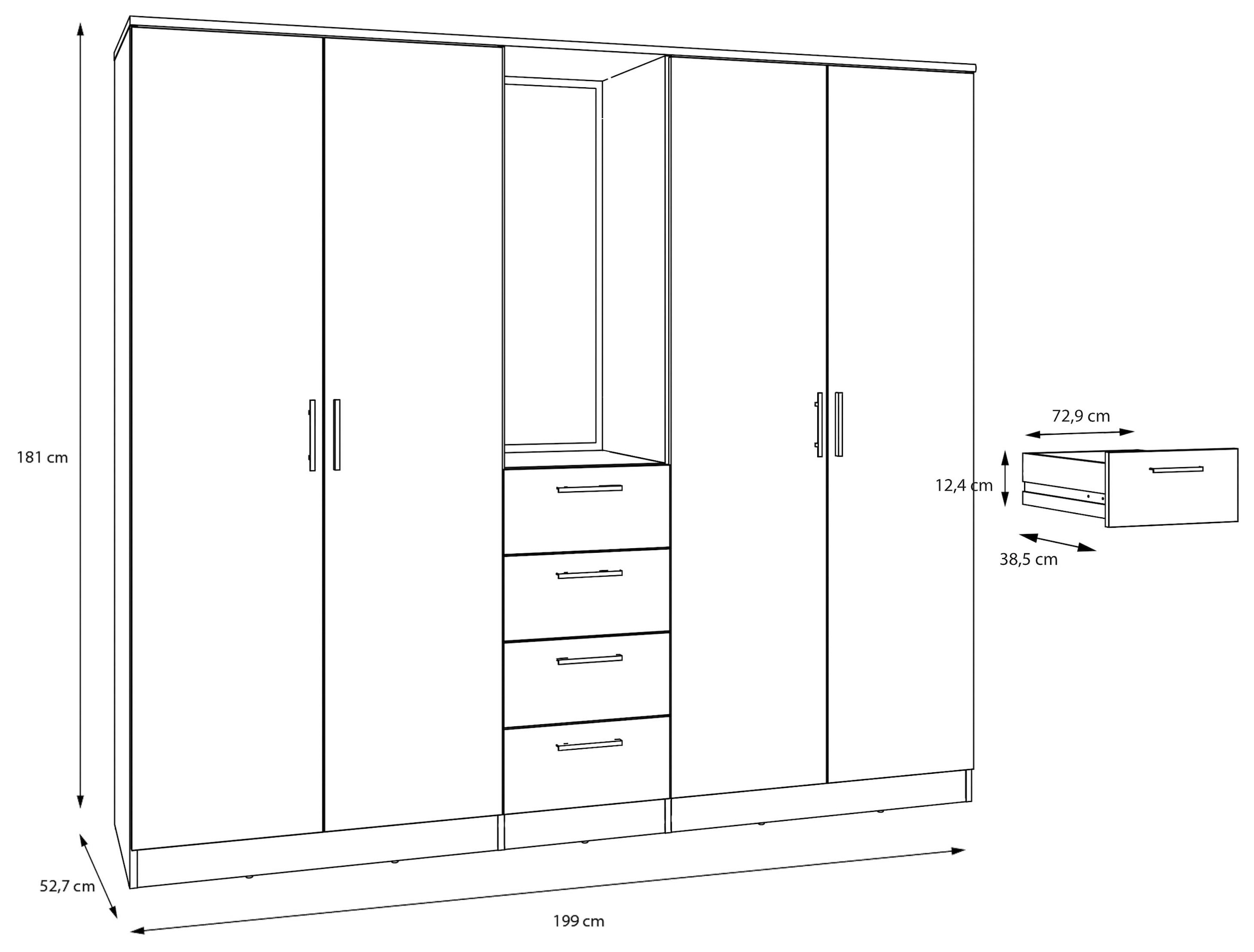 FORTE Kleiderschrank »Drehtürenschrank, Spiegel, Schubladen, viel Stauraum« B/H/T 199/181/52,7, Spiegel, Stauraum,Schubladen, FSC