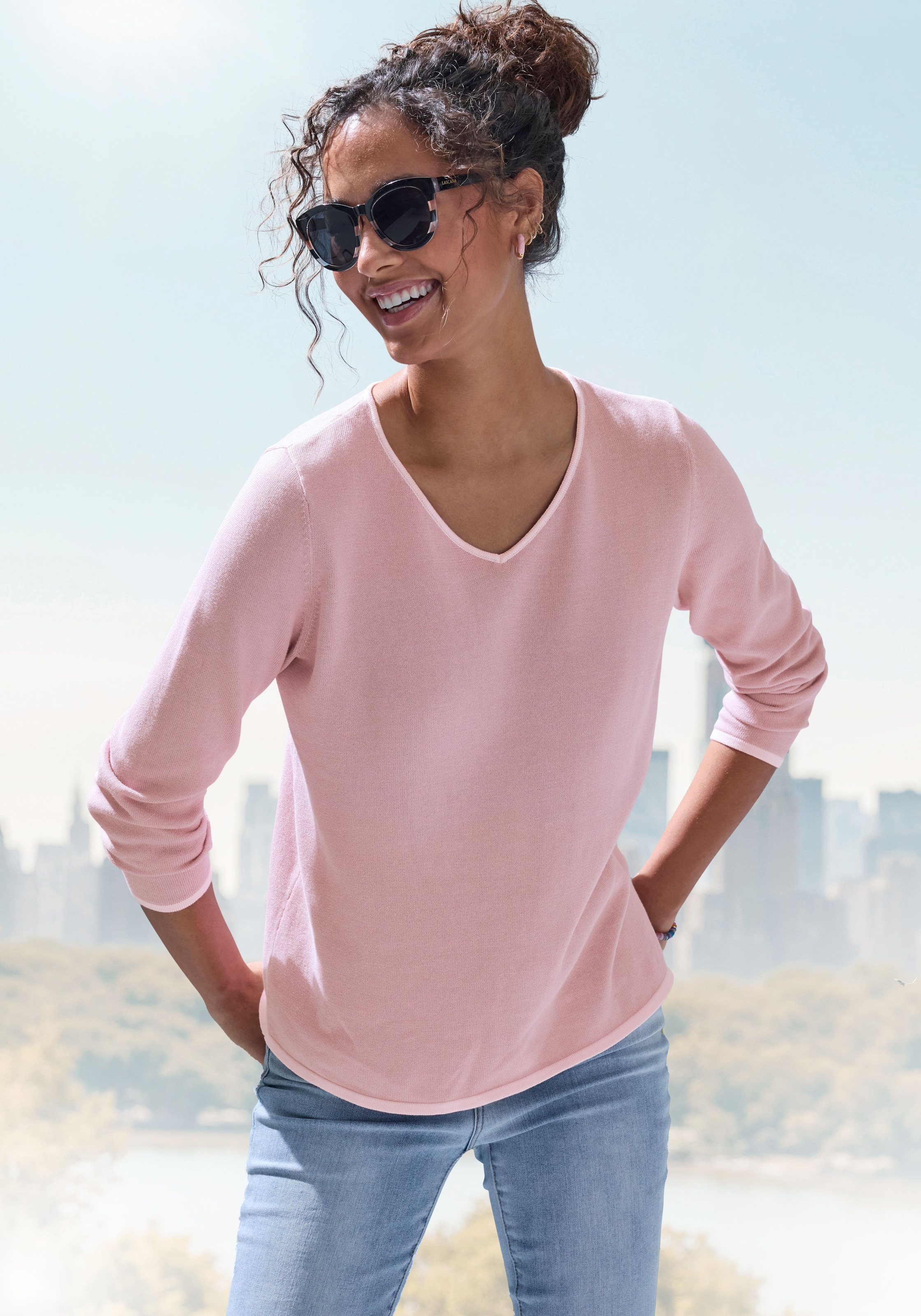 Vivance V-Ausschnitt-Pullover, mit Kontrastkanten, casual günstig online kaufen