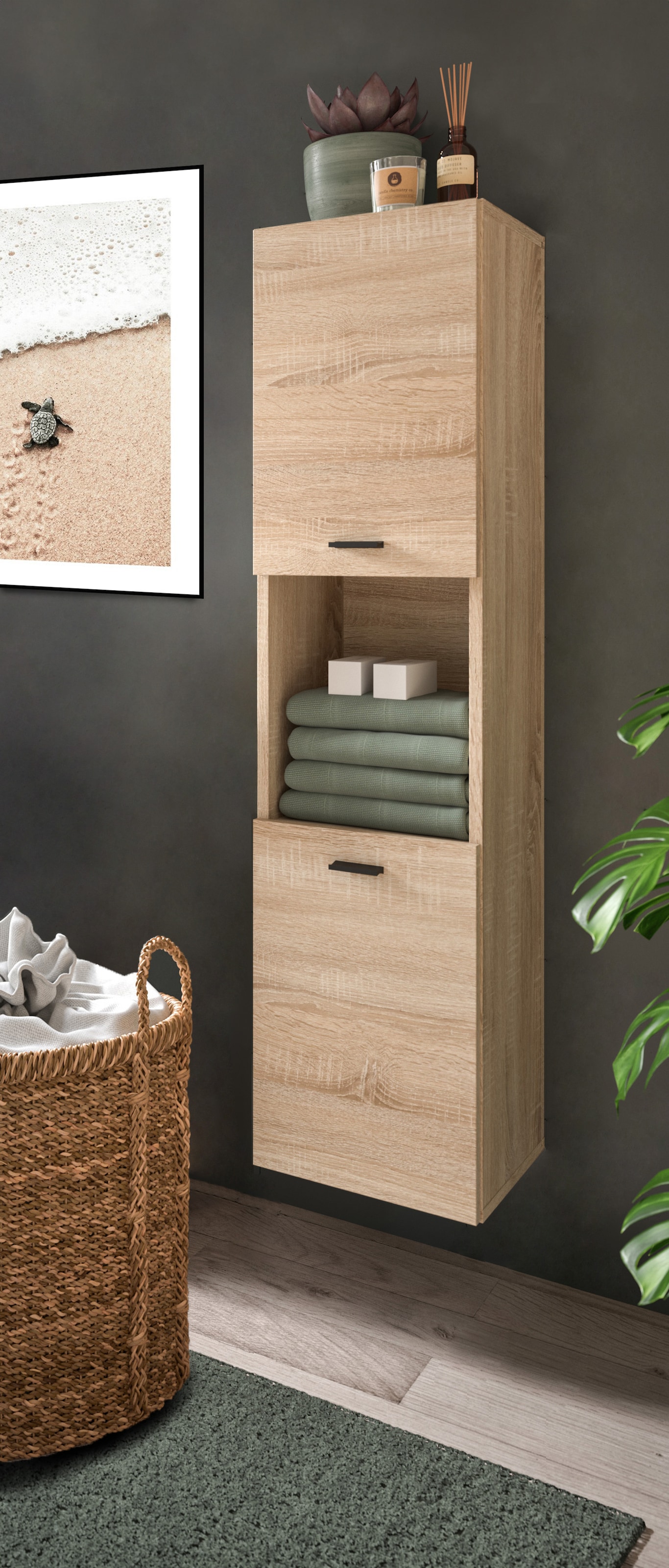 welltime Hochschrank »Tampa, Höhe 125cm, hängend oder stehend montierbar«, Badschrank, Bad-Hängeschrank, Badezimmer, Bad-Möbel