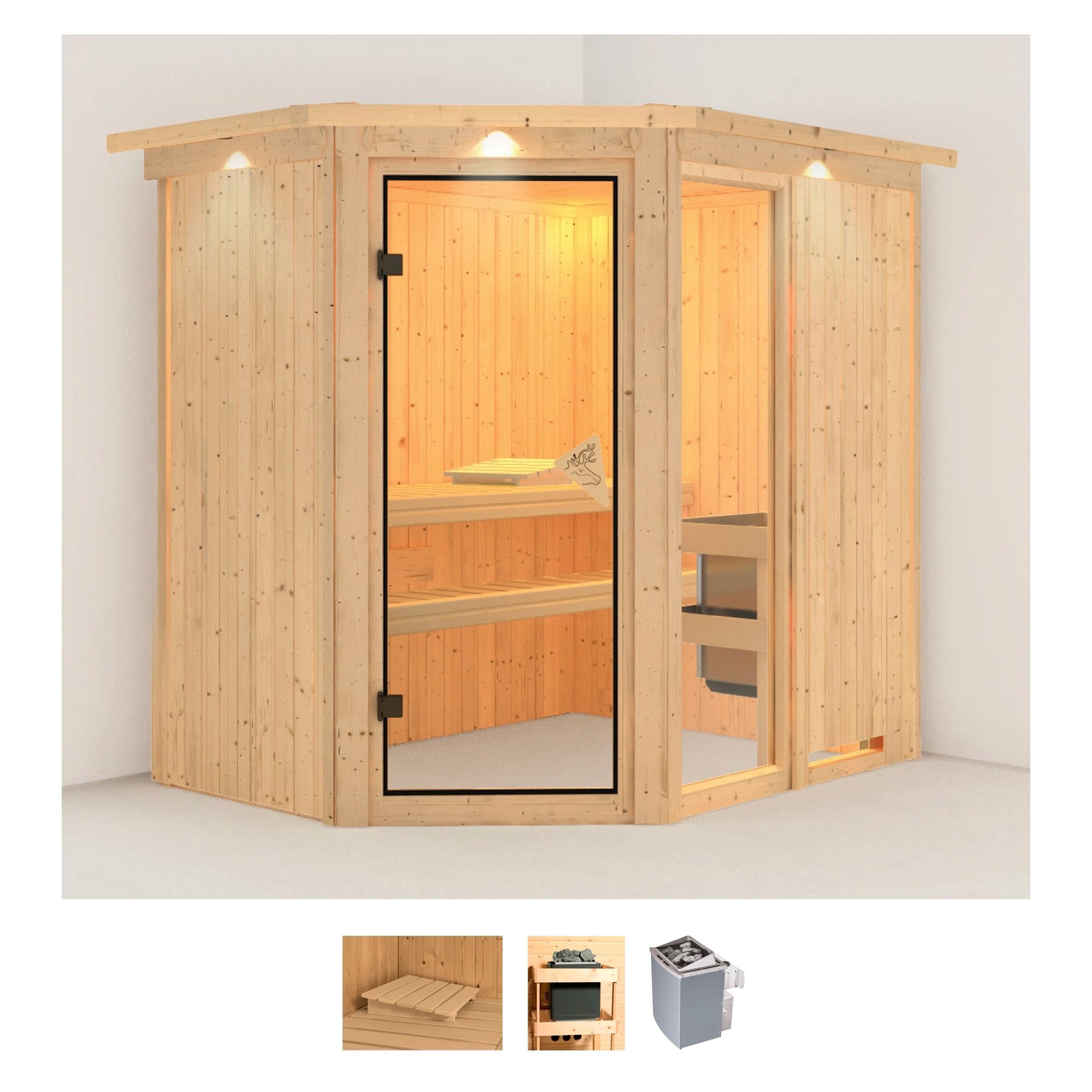 Karibu Sauna "Frigga 1" Set, Ofen 9 kW integr. Strg