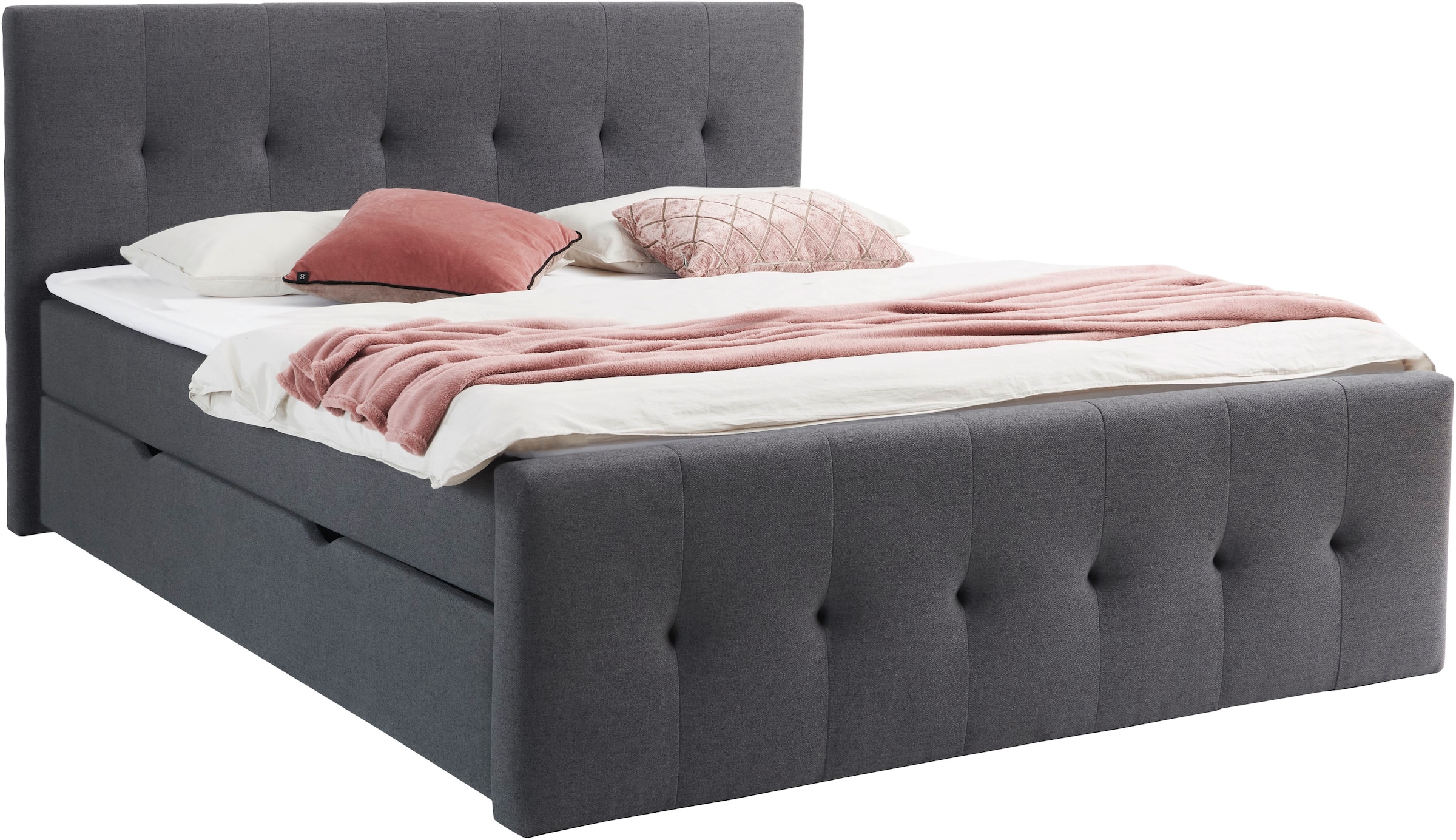 Home affaire Boxbett »Tessaja, inkl. Bettkasten, in der Breite 180x200cm erhältlich« Kopf- und Fußteil gesteppt, inkl. Anti-Slip-Topper